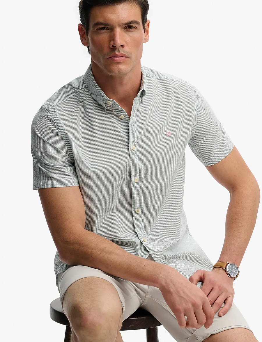 Superdry - CLASSIC SEERSUCKER S/S SHIRT - kurzarmhemden - cream/green - 5
