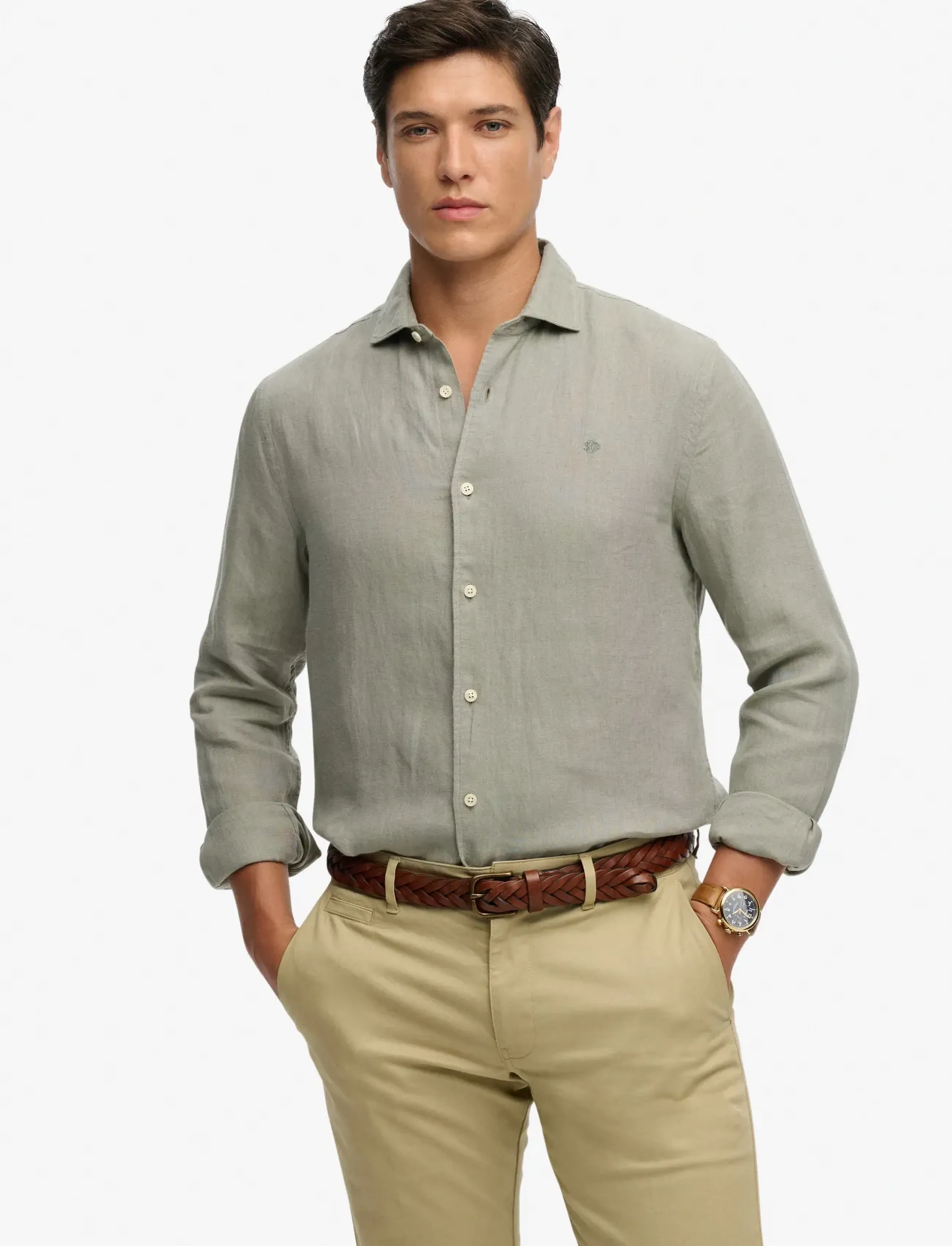 Superdry RIVIERA L/S LINEN SHIRT - Hemden - BAY GREEN / khaki/green