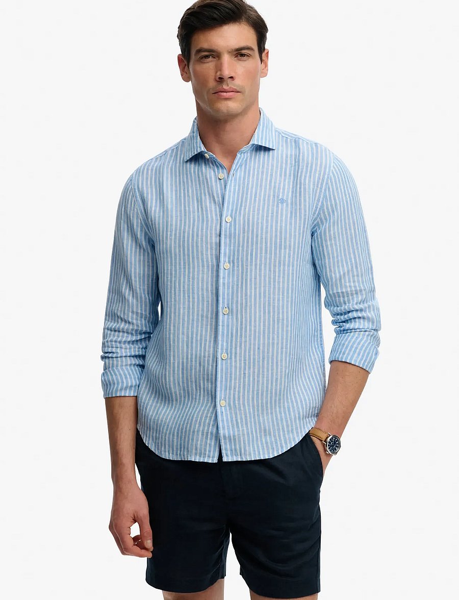 Superdry - RIVIERA L/S LINEN SHIRT - linen shirts - classic blue stripe - 0