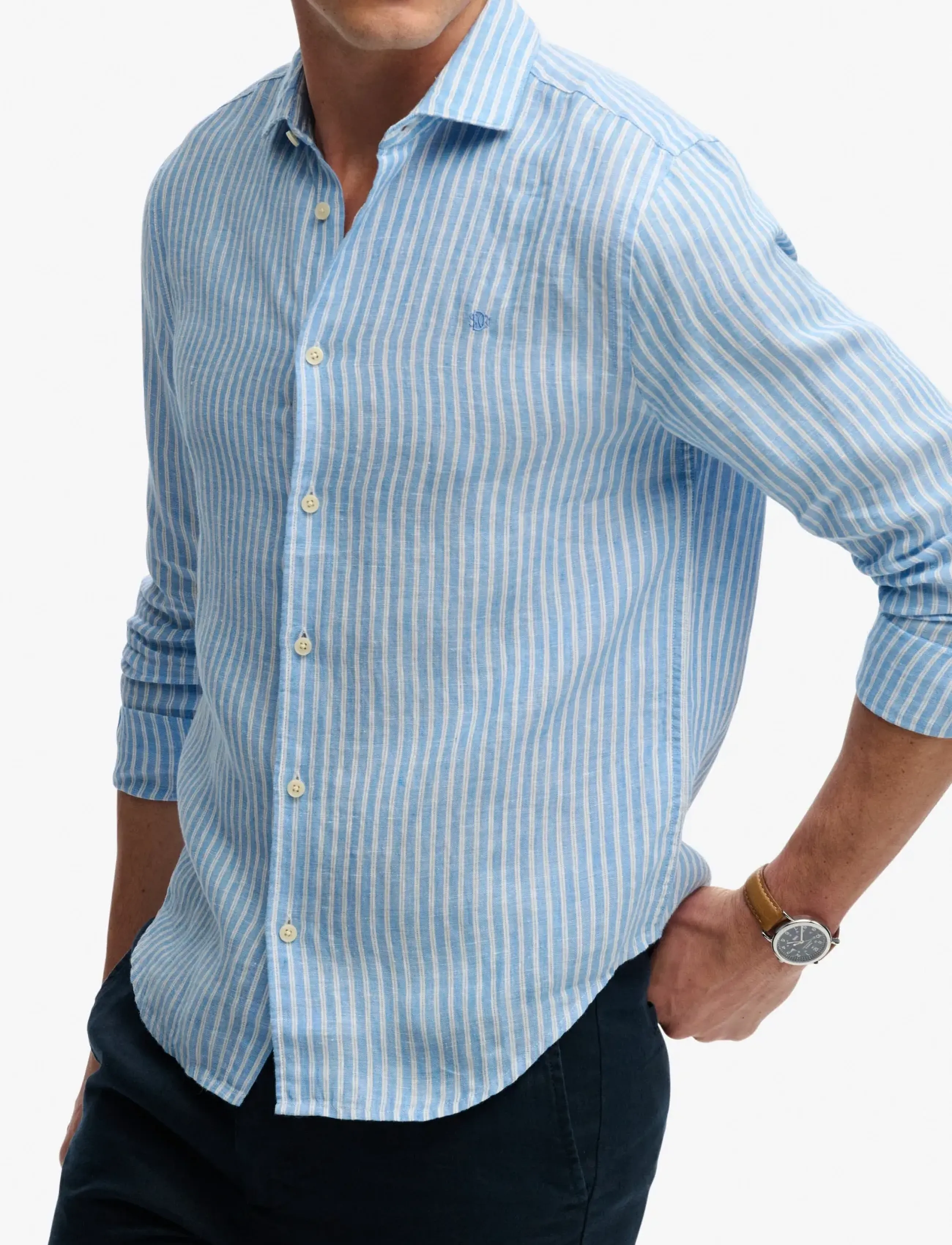 Superdry - RIVIERA L/S LINEN SHIRT - hørskjorter - classic blue stripe - 3