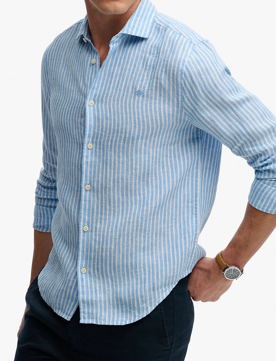 Superdry - RIVIERA L/S LINEN SHIRT - linen shirts - classic blue stripe - 3