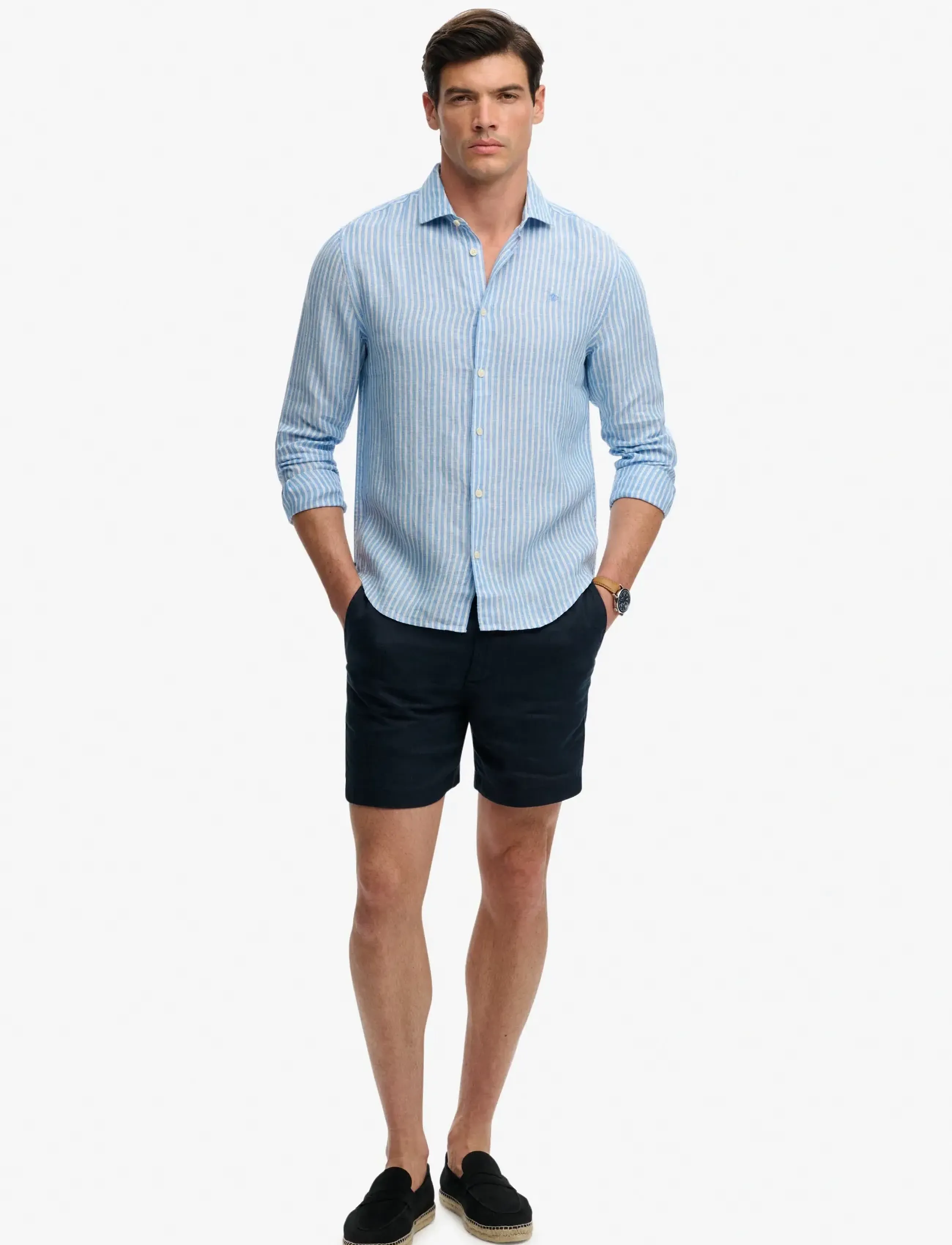 Superdry - RIVIERA L/S LINEN SHIRT - hørskjorter - classic blue stripe - 4