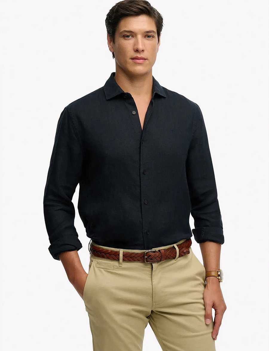 Superdry - RIVIERA L/S LINEN SHIRT - linen shirts - eclipse navy - 0
