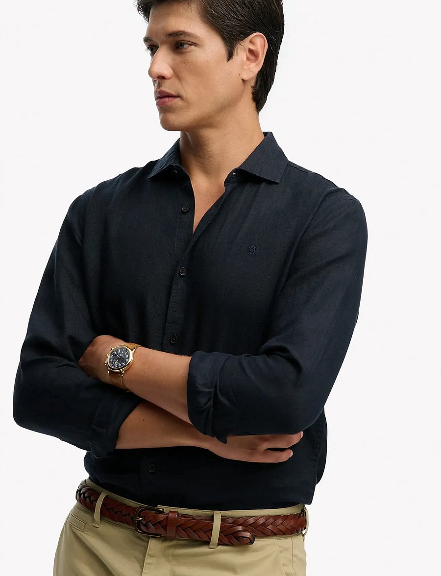 Superdry - RIVIERA L/S LINEN SHIRT - linen shirts - eclipse navy - 4
