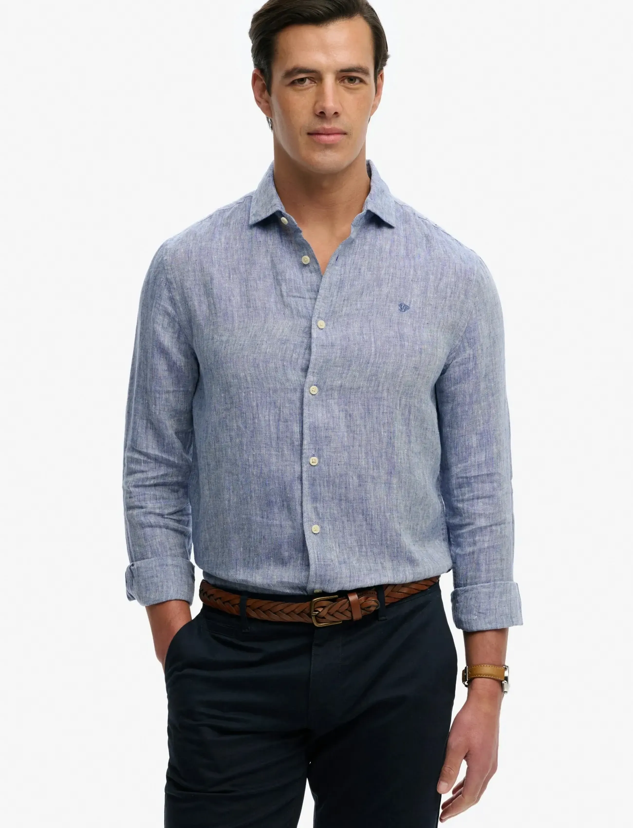 Superdry RIVIERA L/S LINEN SHIRT - Hemden - FRENCH BLUE CHAMBRAY / blue