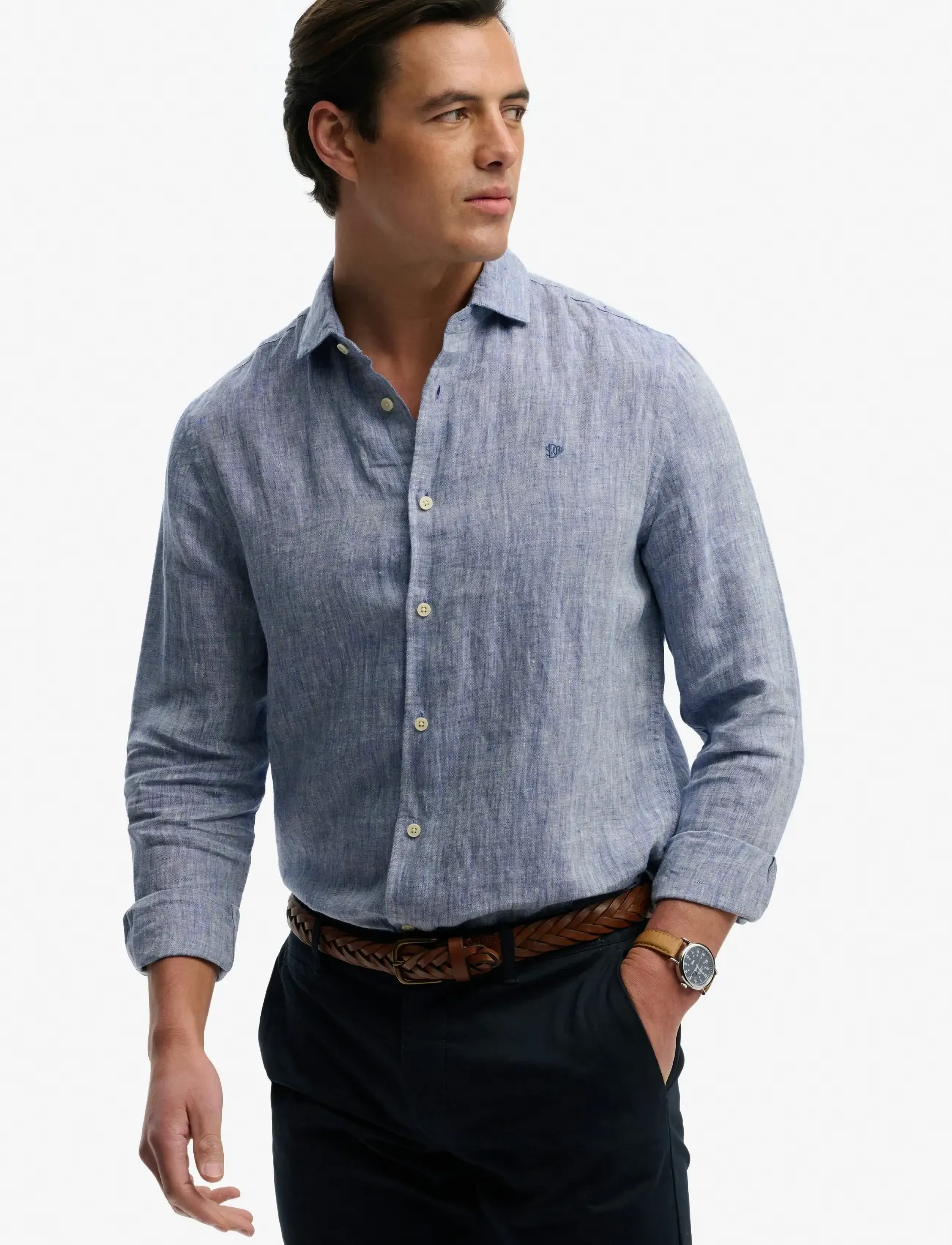 Superdry - RIVIERA L/S LINEN SHIRT - hørskjorter - french blue chambray - 3