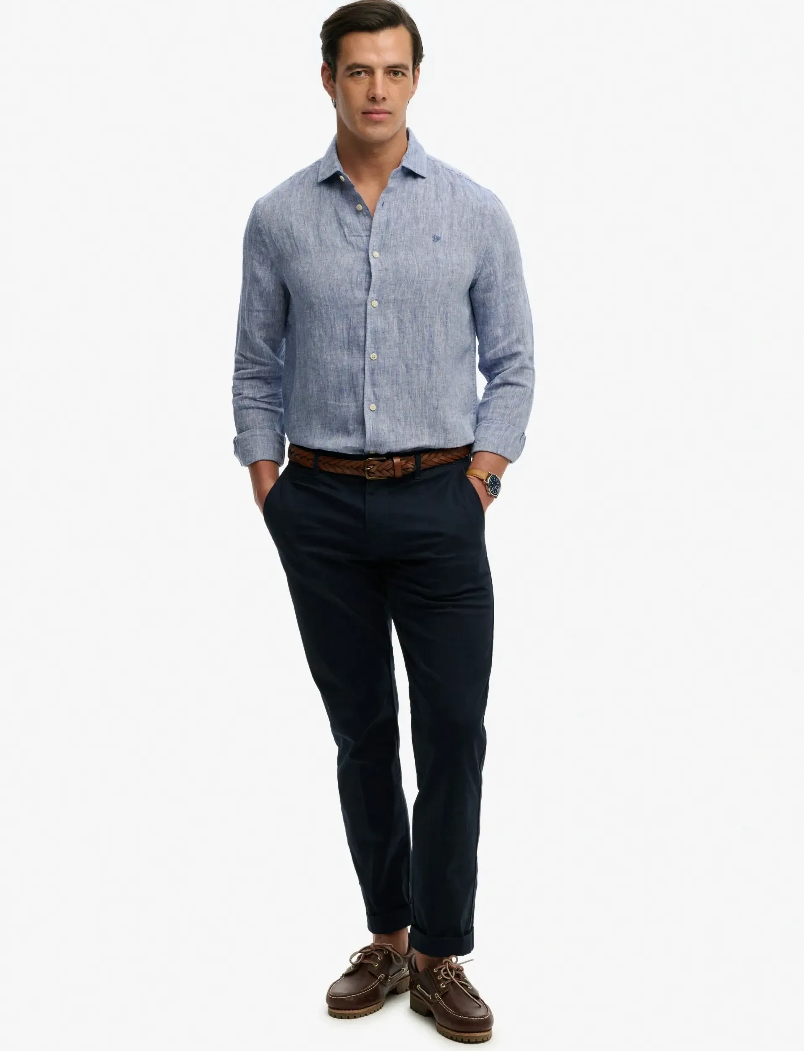 Superdry - RIVIERA L/S LINEN SHIRT - hørskjorter - french blue chambray - 4