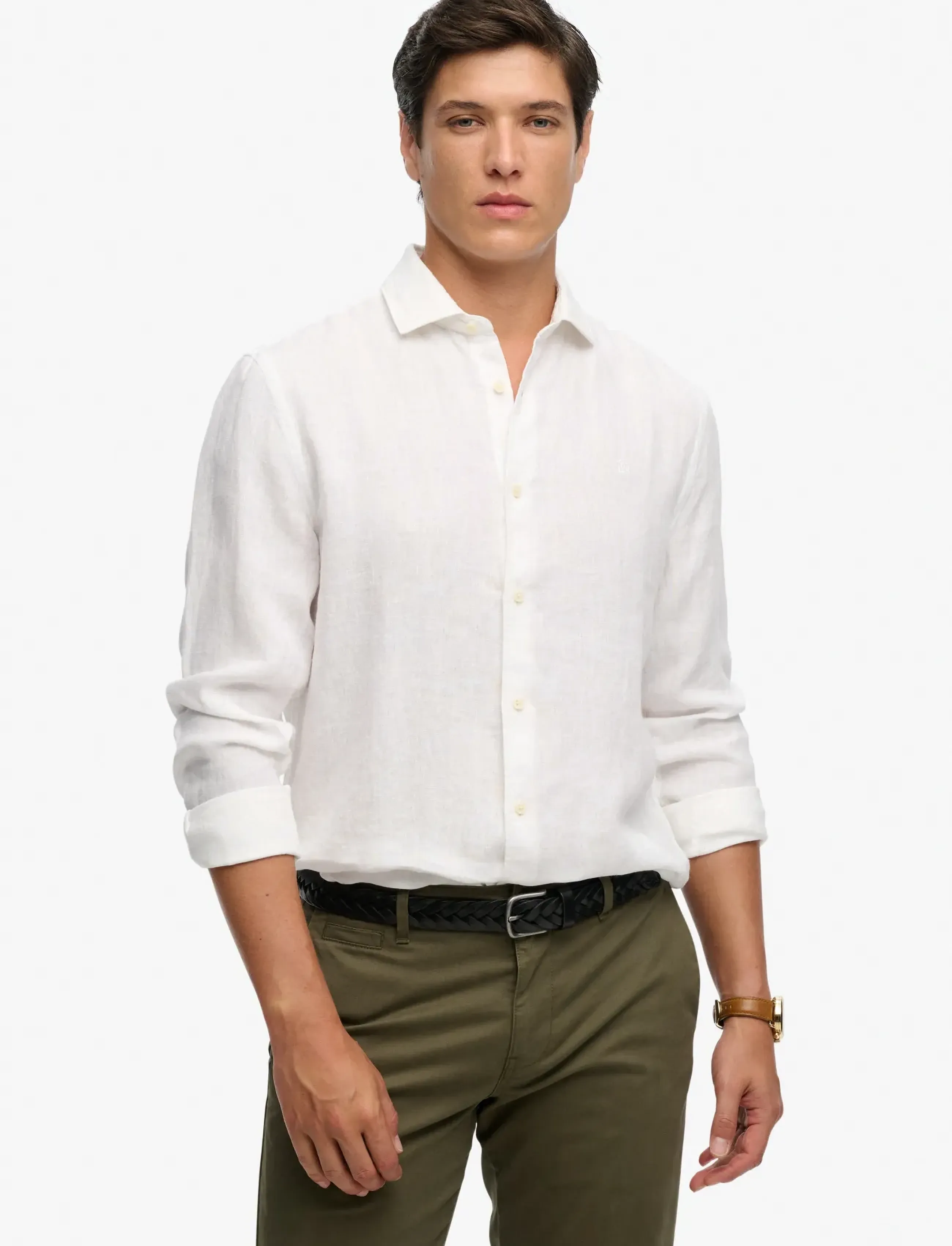 Superdry RIVIERA L/S LINEN SHIRT - Särgid - OPTIC / white
