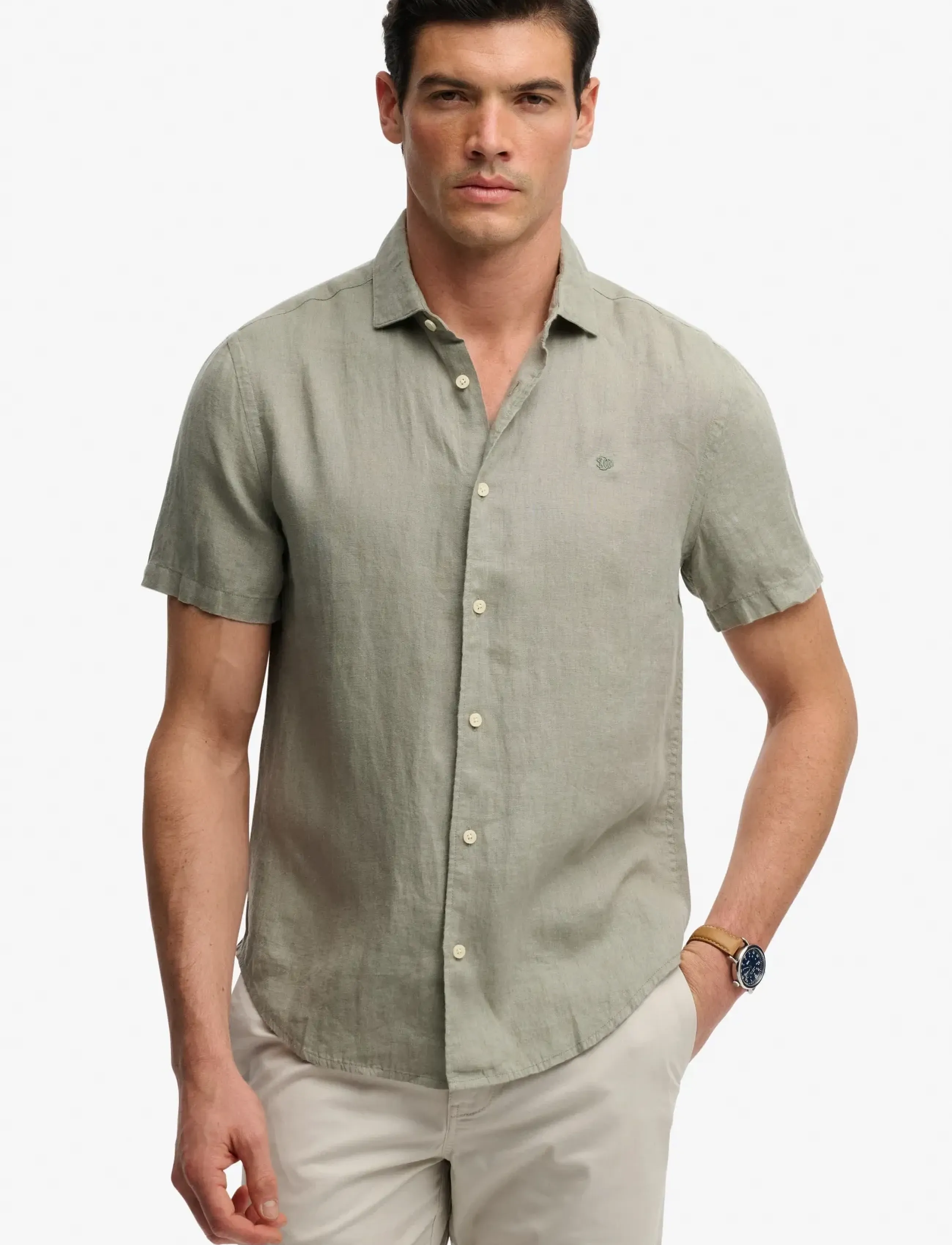 Superdry RIVIERA S/S LINEN SHIRT - Kauluspaidat - BAY GREEN / khaki/green
