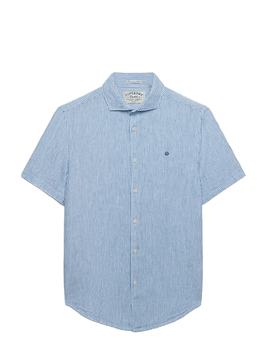 Superdry - RIVIERA S/S LINEN SHIRT - kortærmede skjorter - blue chalk stripe - 1