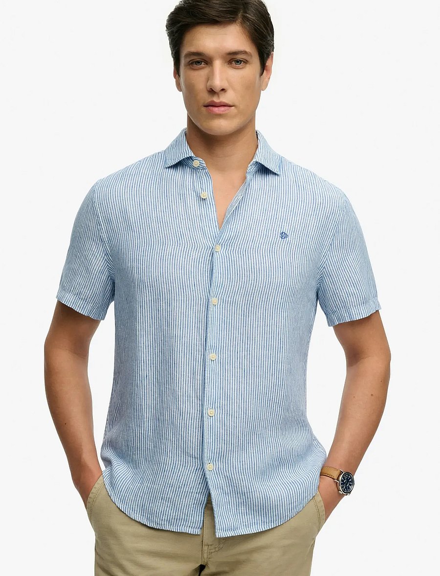 Superdry - RIVIERA S/S LINEN SHIRT - kortærmede skjorter - blue chalk stripe - 0