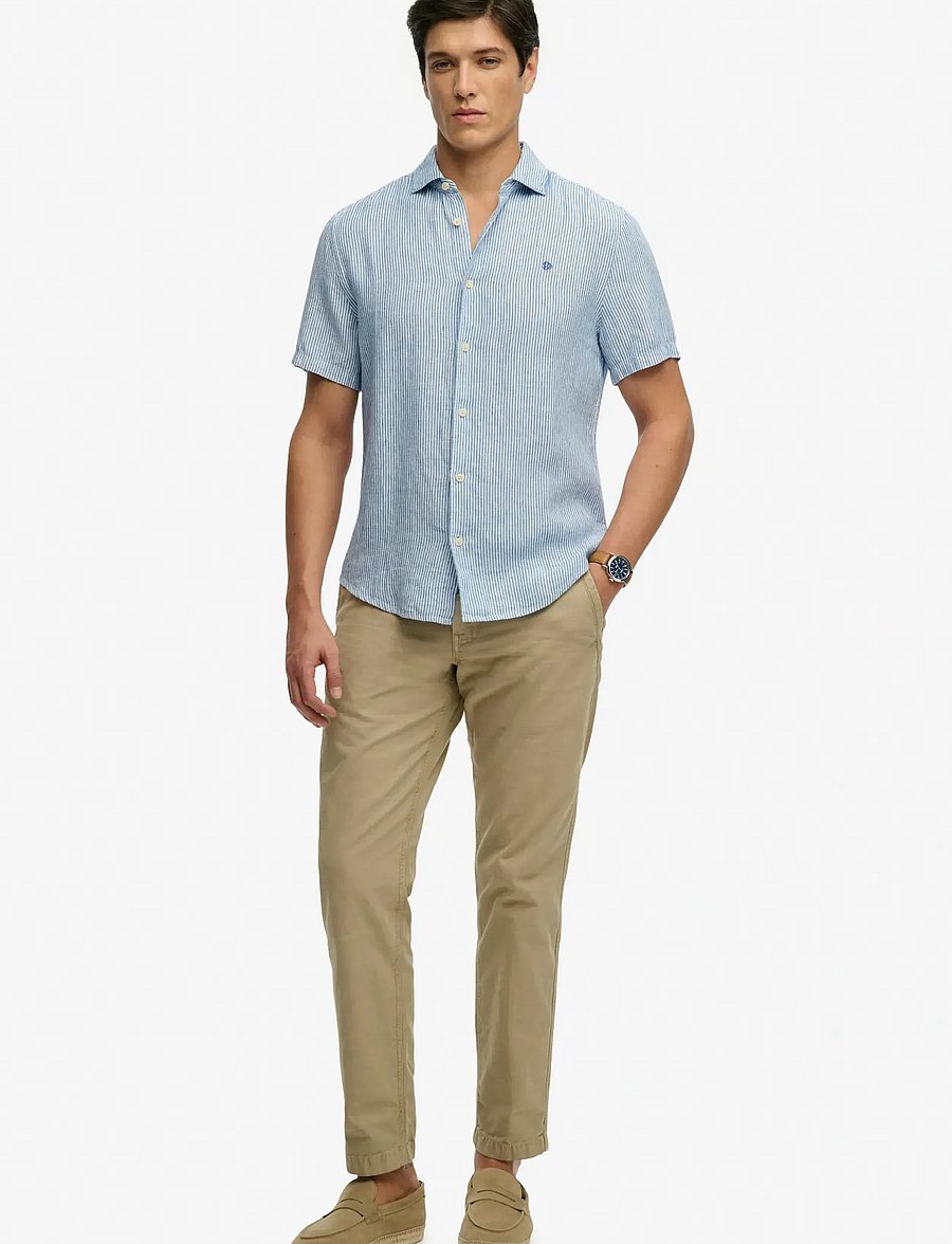 Superdry - RIVIERA S/S LINEN SHIRT - kortærmede skjorter - blue chalk stripe - 3