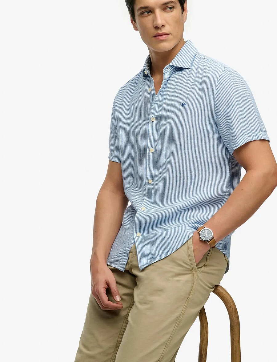 Superdry - RIVIERA S/S LINEN SHIRT - kortærmede skjorter - blue chalk stripe - 4