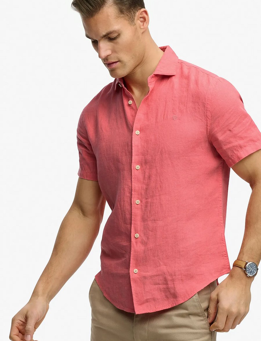 Superdry - RIVIERA S/S LINEN SHIRT - kortærmede skjorter - coral - 4