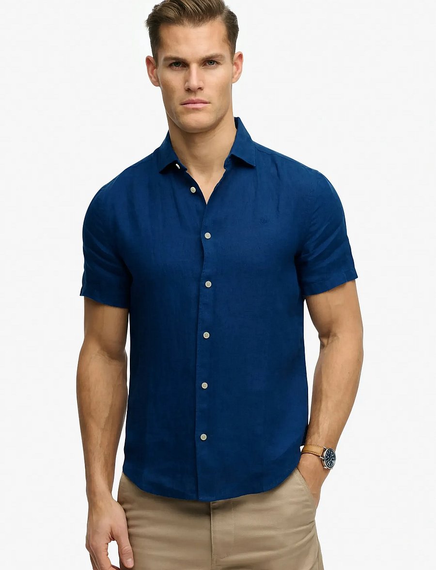 Superdry - RIVIERA S/S LINEN SHIRT - kortærmede skjorter - french blue - 0