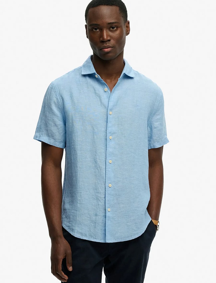 Superdry - RIVIERA S/S LINEN SHIRT - kurzarmhemden - sky blue chambray - 0