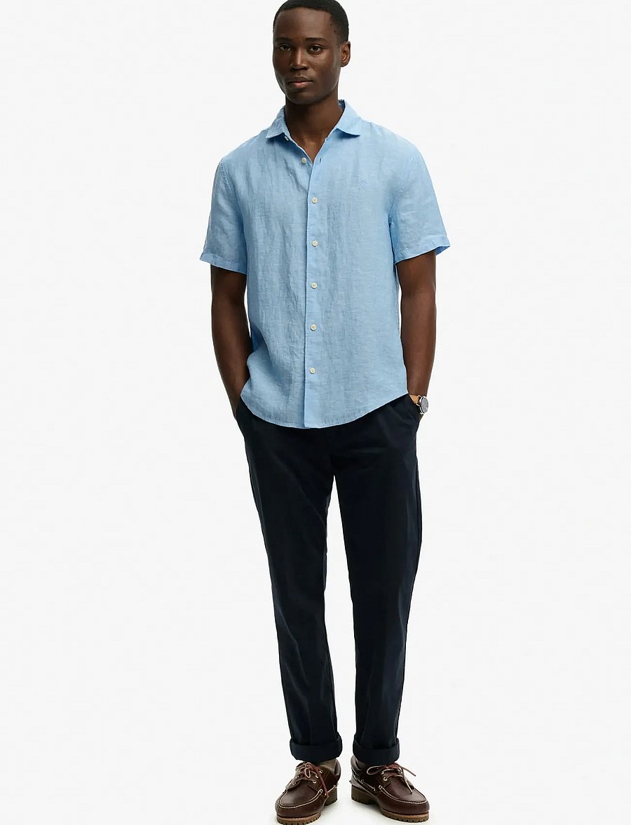Superdry - RIVIERA S/S LINEN SHIRT - kurzarmhemden - sky blue chambray - 3