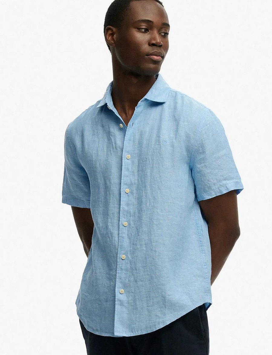 Superdry - RIVIERA S/S LINEN SHIRT - kurzarmhemden - sky blue chambray - 4