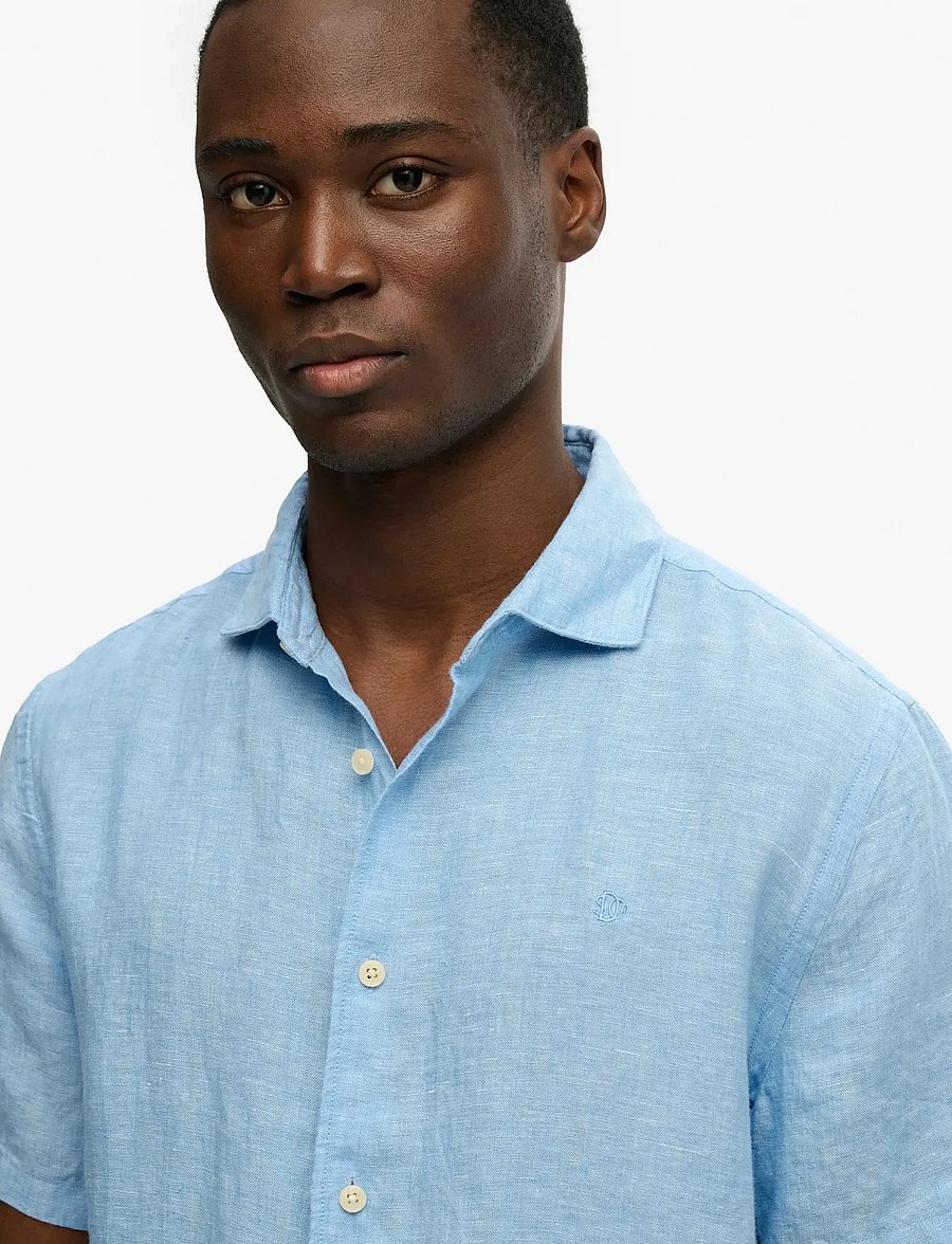 Superdry - RIVIERA S/S LINEN SHIRT - kurzarmhemden - sky blue chambray - 5