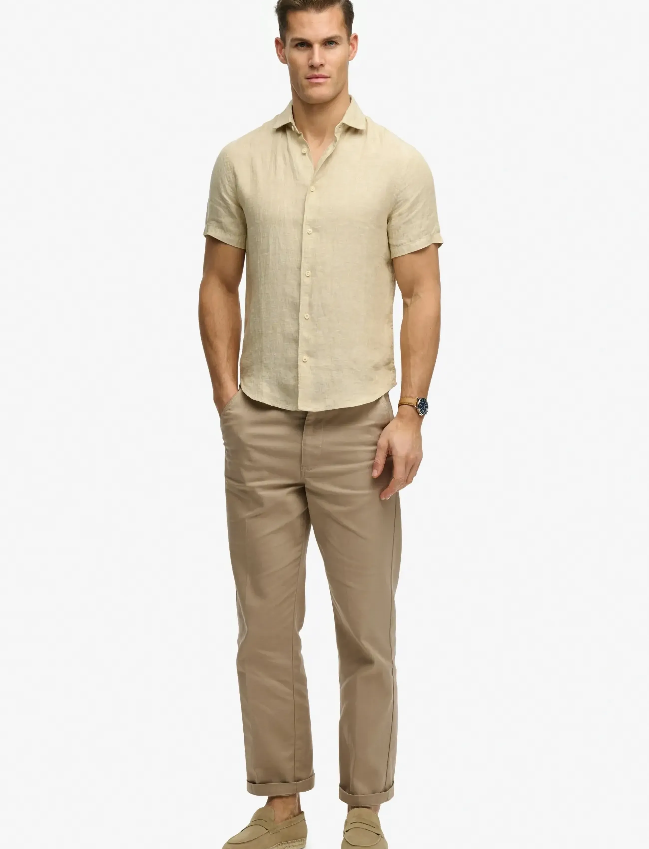 Superdry - RIVIERA S/S LINEN SHIRT - kortærmede skjorter - tan chambray - 3