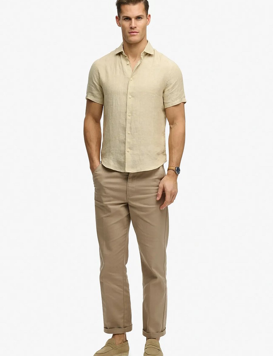 Superdry - RIVIERA S/S LINEN SHIRT - kortärmade skjortor - tan chambray - 3