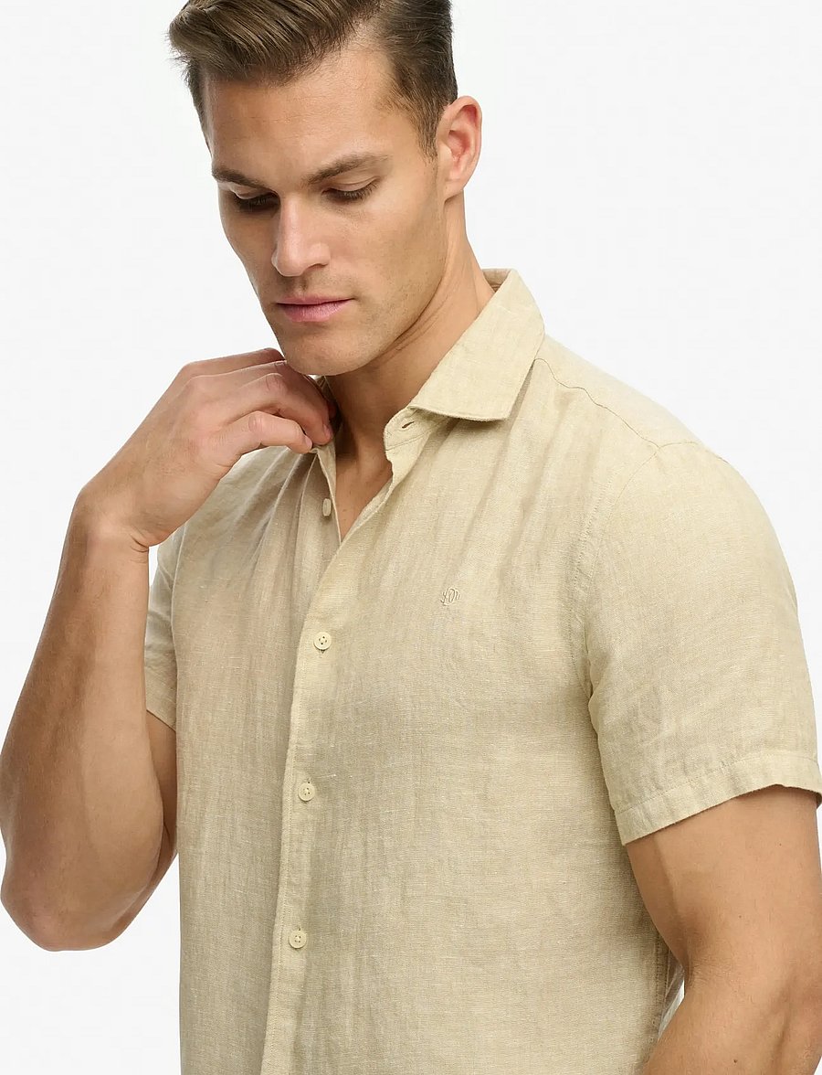 Superdry - RIVIERA S/S LINEN SHIRT - kortärmade skjortor - tan chambray - 4