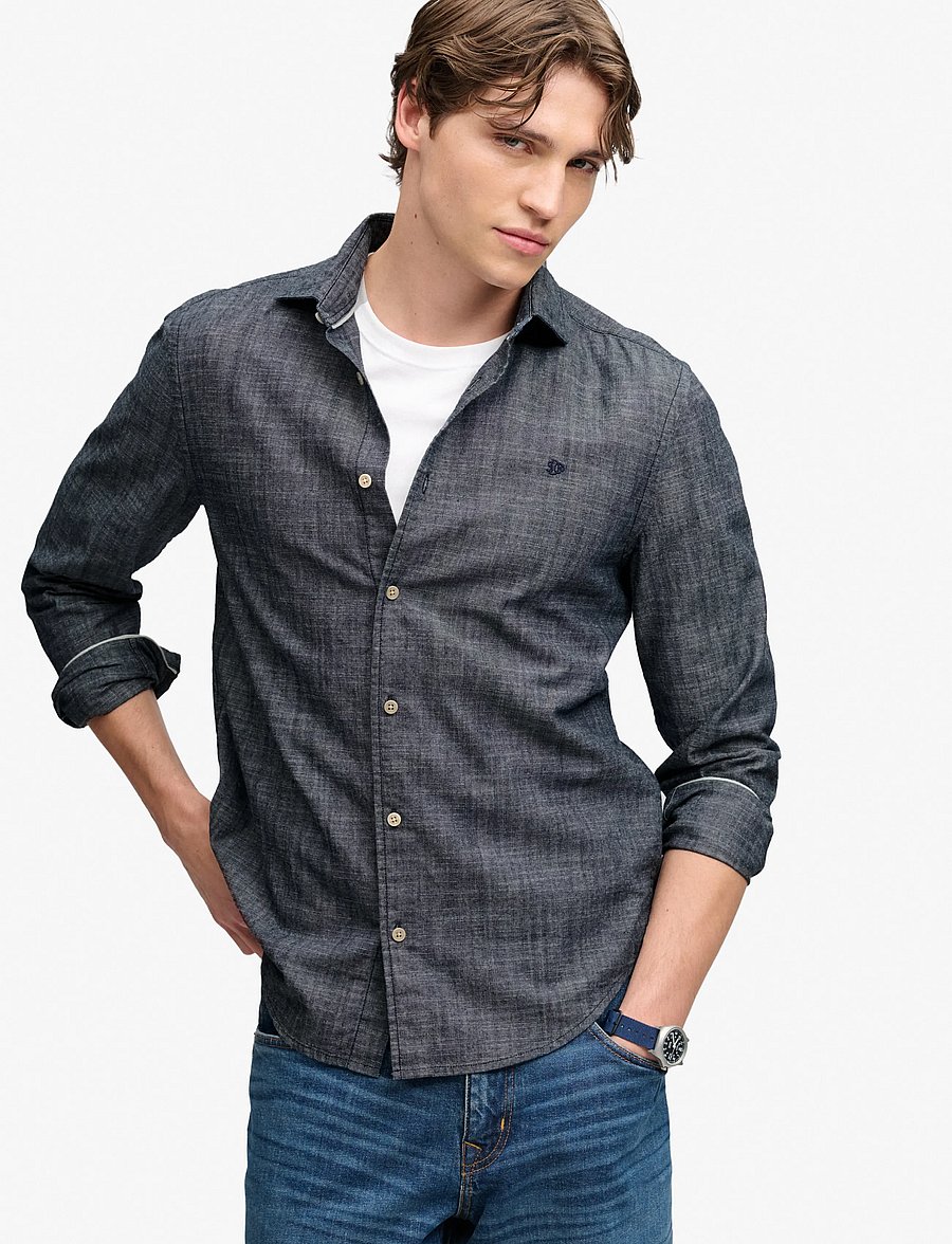 Superdry - ESSENTIALS CHAMBRAY L/S SHIRT - casual shirts - rinse indigo - 0