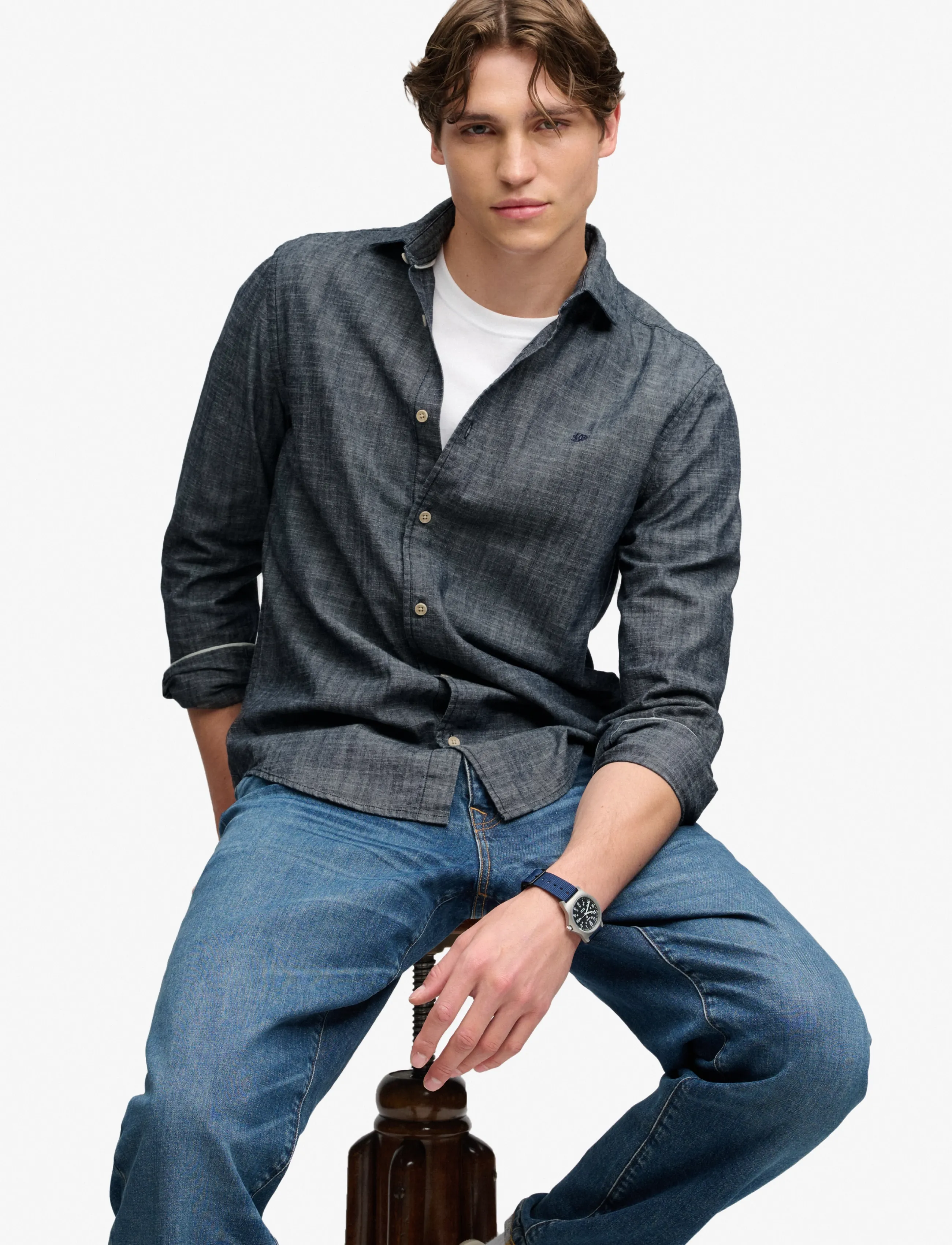 Superdry - ESSENTIALS CHAMBRAY L/S SHIRT - casual shirts - rinse indigo - 4