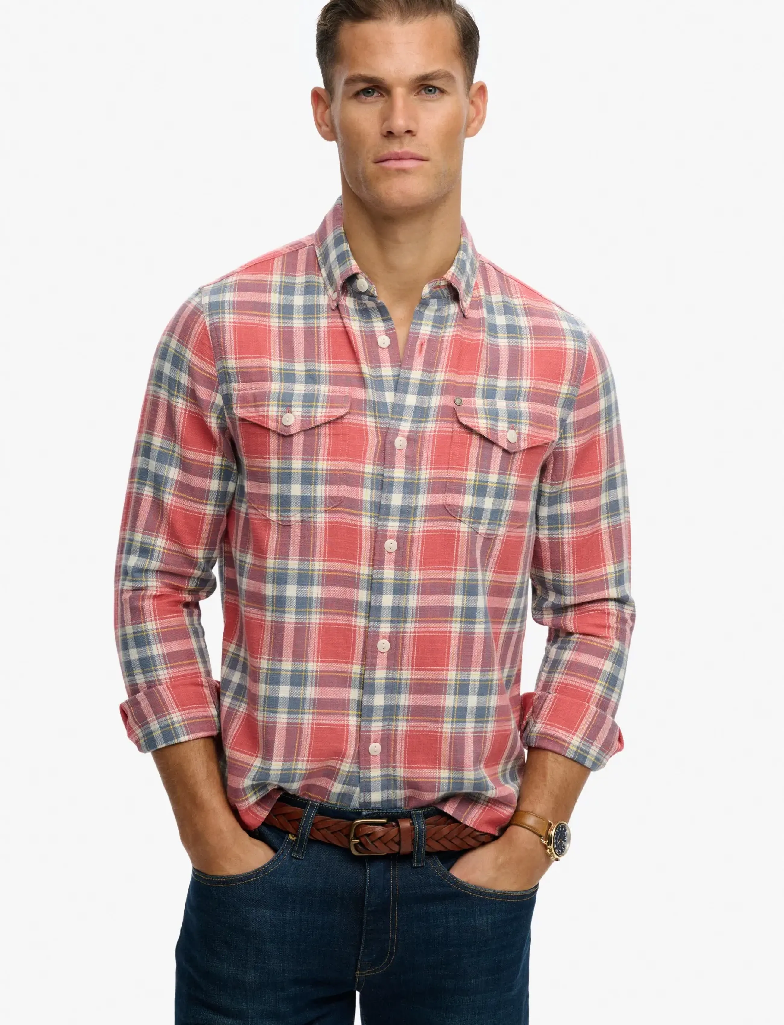 Superdry MERCHANT LITE CHECK SHIRT - Casual skjorter - WASHED ROSE CHECK / red