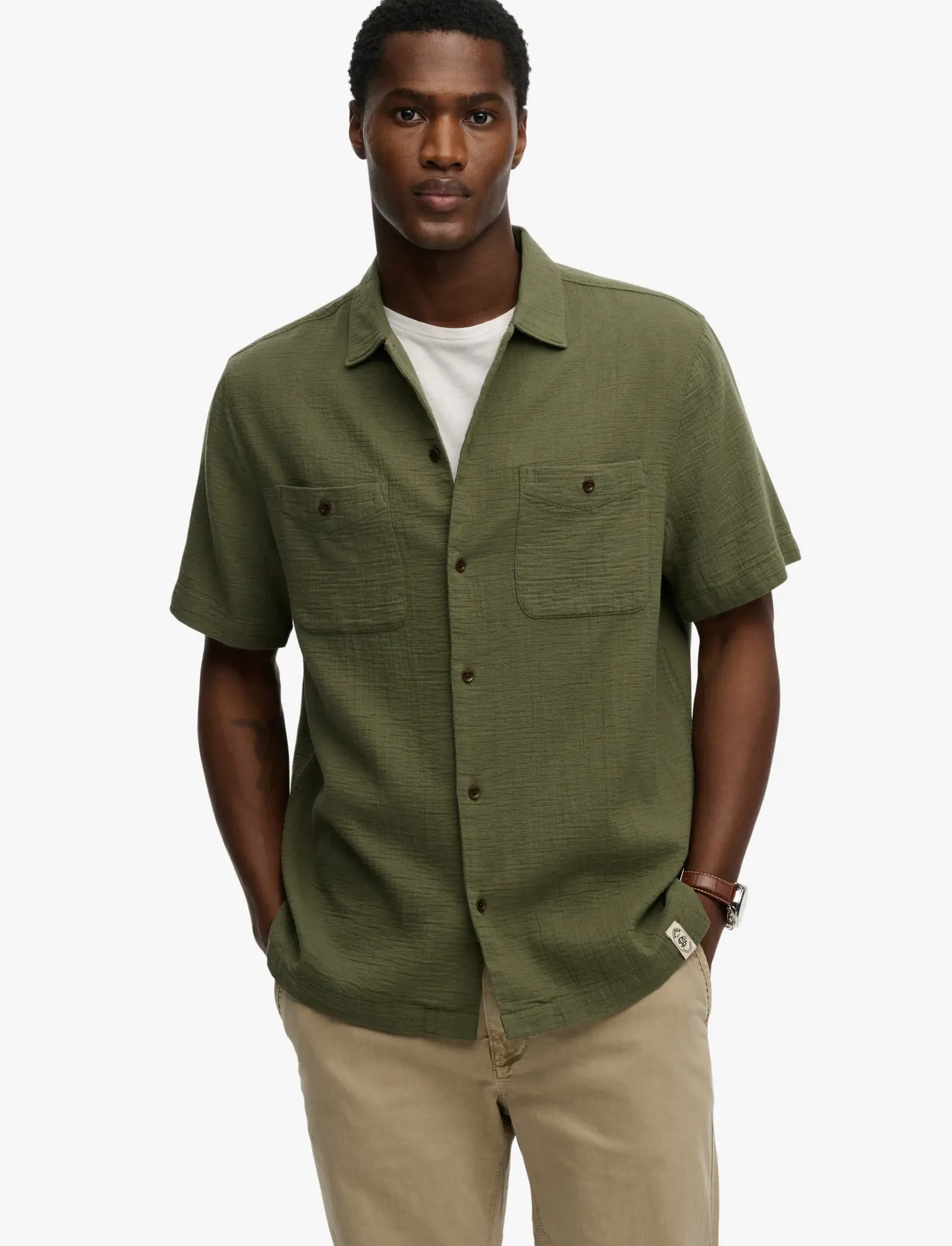 Superdry MERCHANT TEXTURED S/S SHIRT - Riided - BEETLE GREEN / khaki/green