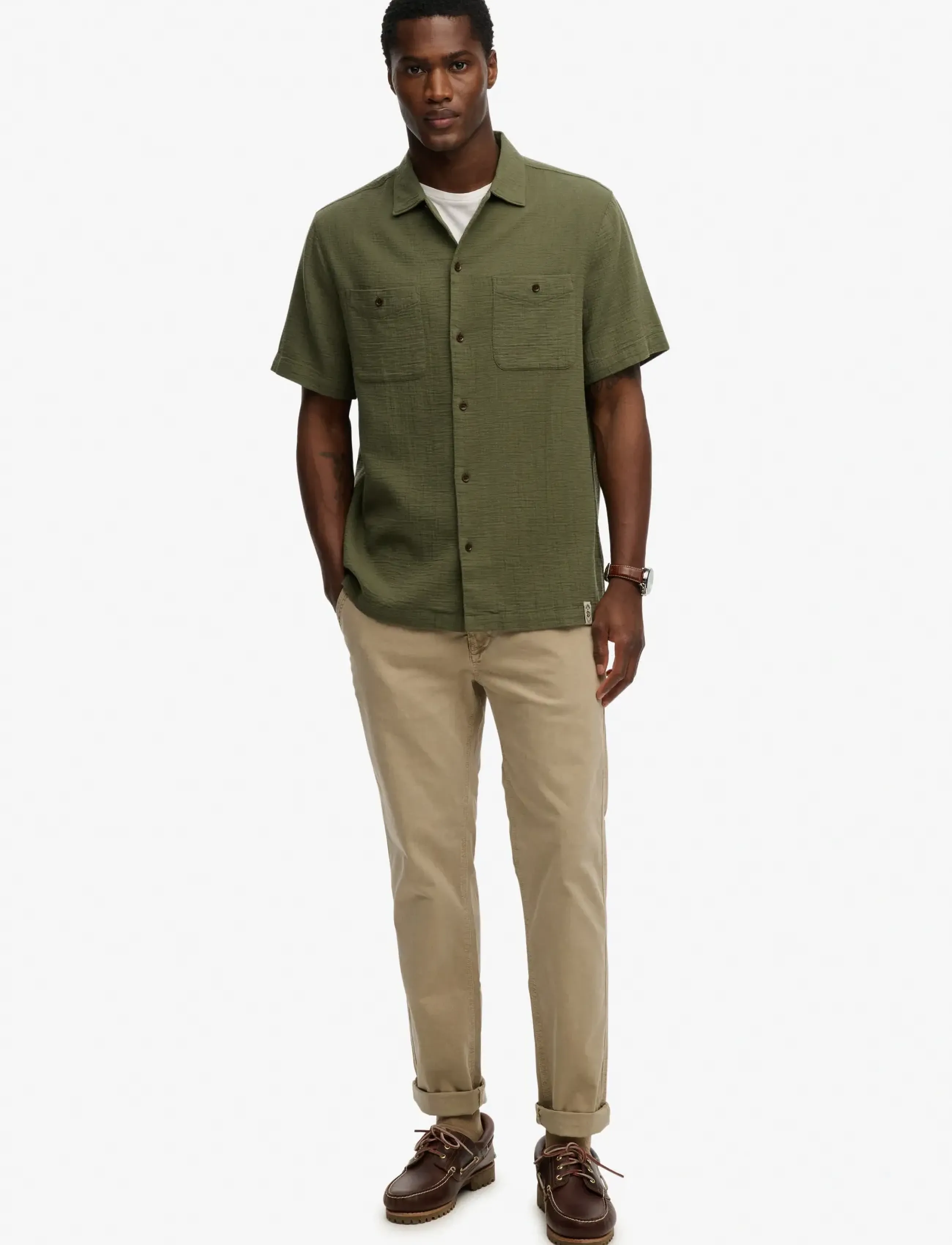 Superdry - MERCHANT TEXTURED S/S SHIRT - kurzarmhemden - beetle green - 4