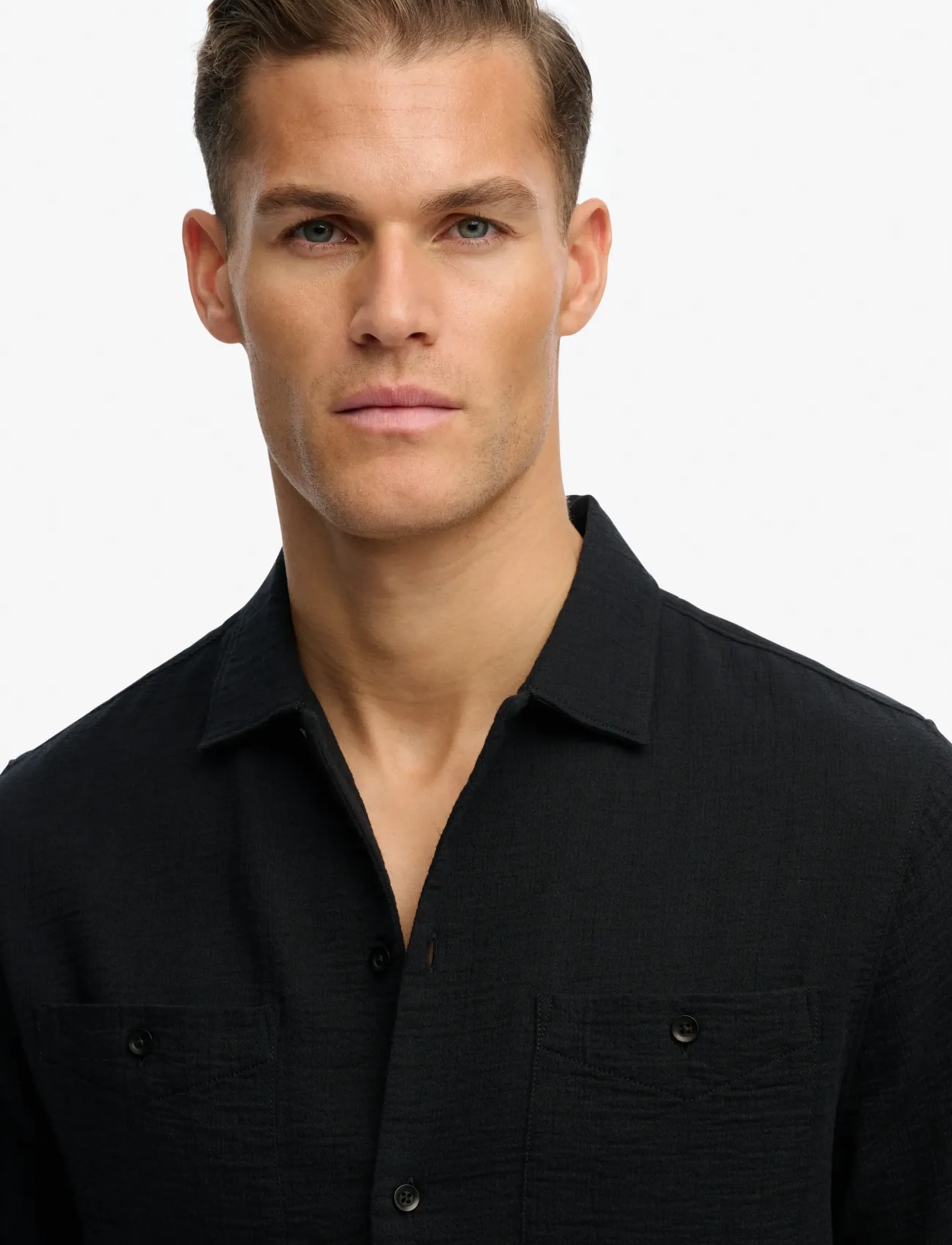 Superdry - MERCHANT TEXTURED S/S SHIRT - stutterma skyrtur - black - 3