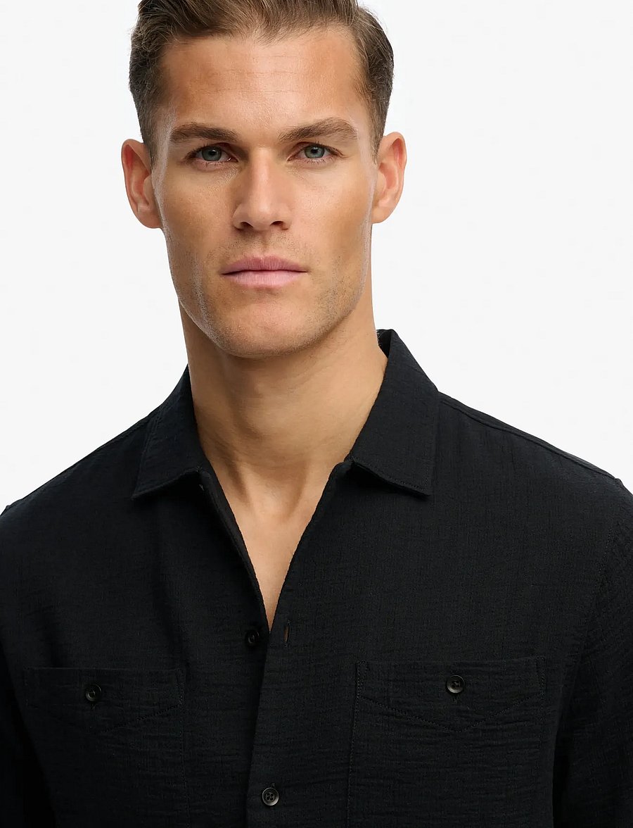 Superdry - MERCHANT TEXTURED S/S SHIRT - short-sleeved shirts - black - 3