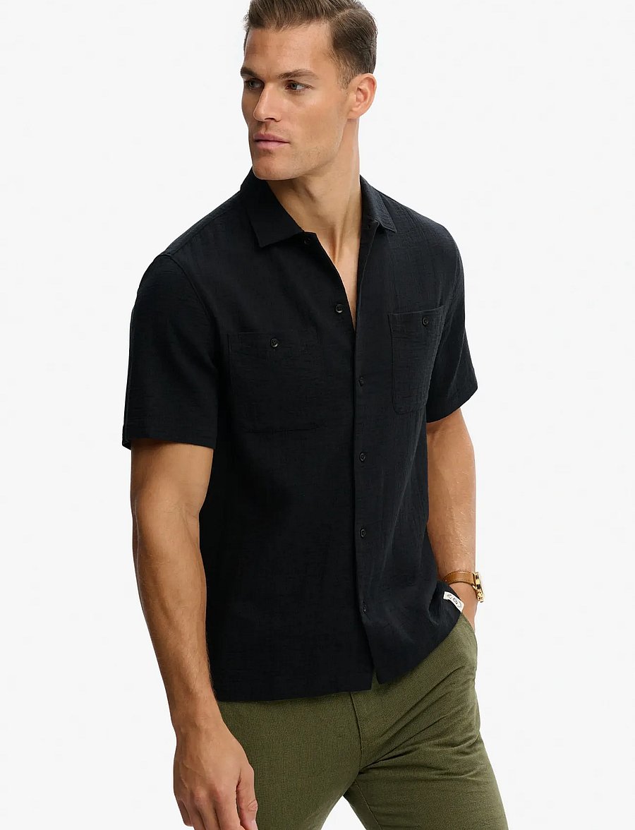 Superdry - MERCHANT TEXTURED S/S SHIRT - short-sleeved shirts - black - 4