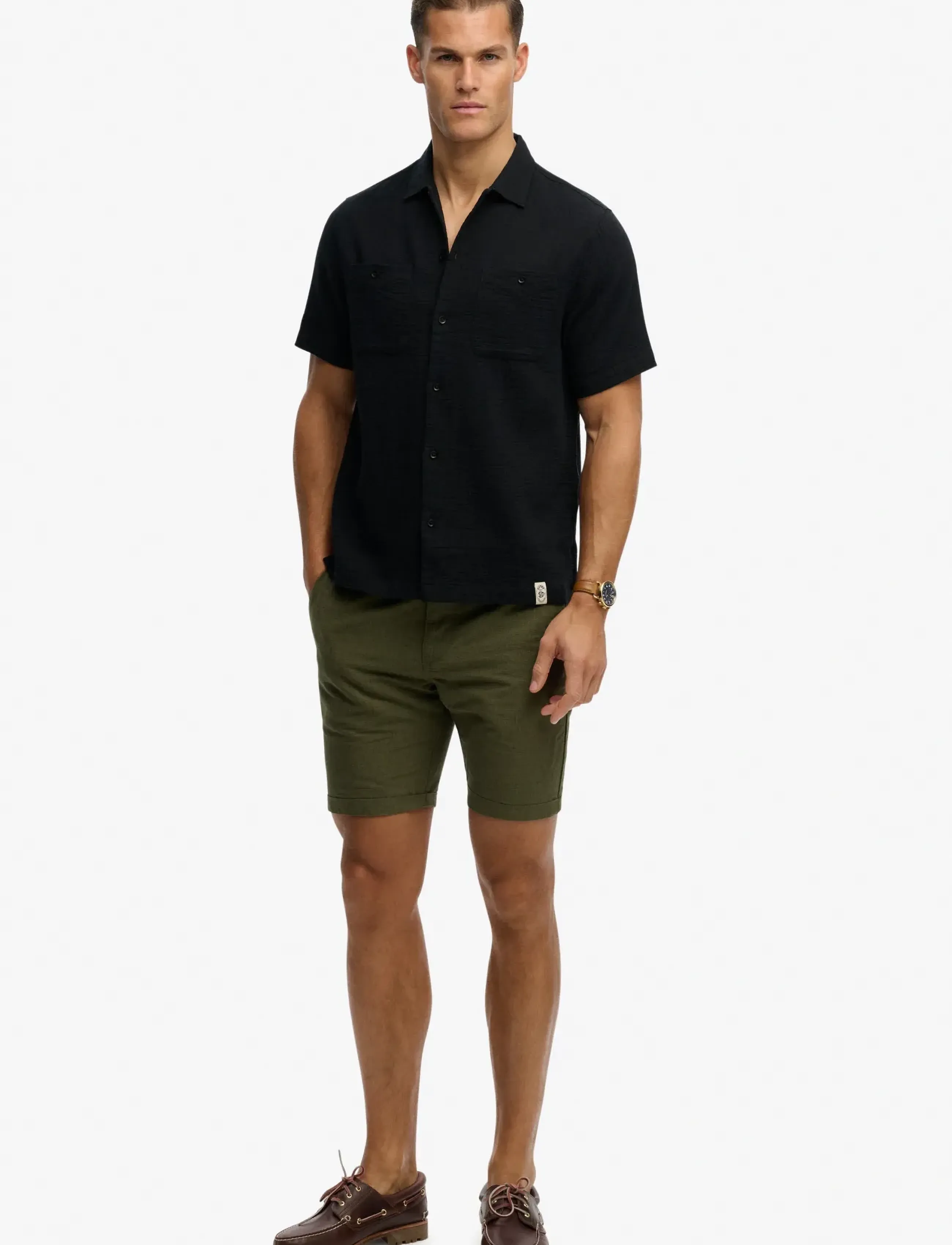 Superdry - MERCHANT TEXTURED S/S SHIRT - stutterma skyrtur - black - 5