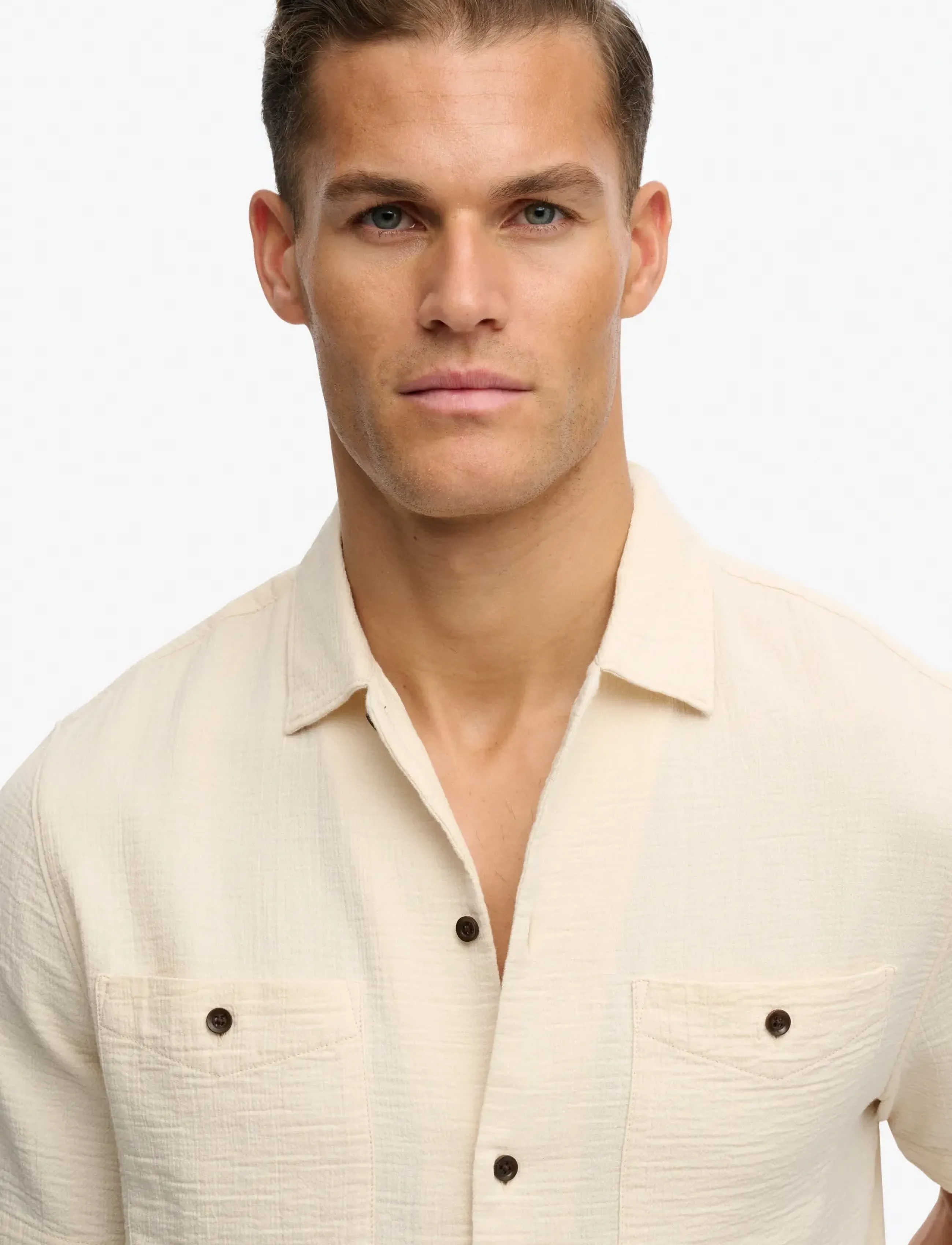 Superdry - MERCHANT TEXTURED S/S SHIRT - lühikeste varrukatega särgid - oatmeal beige - 3