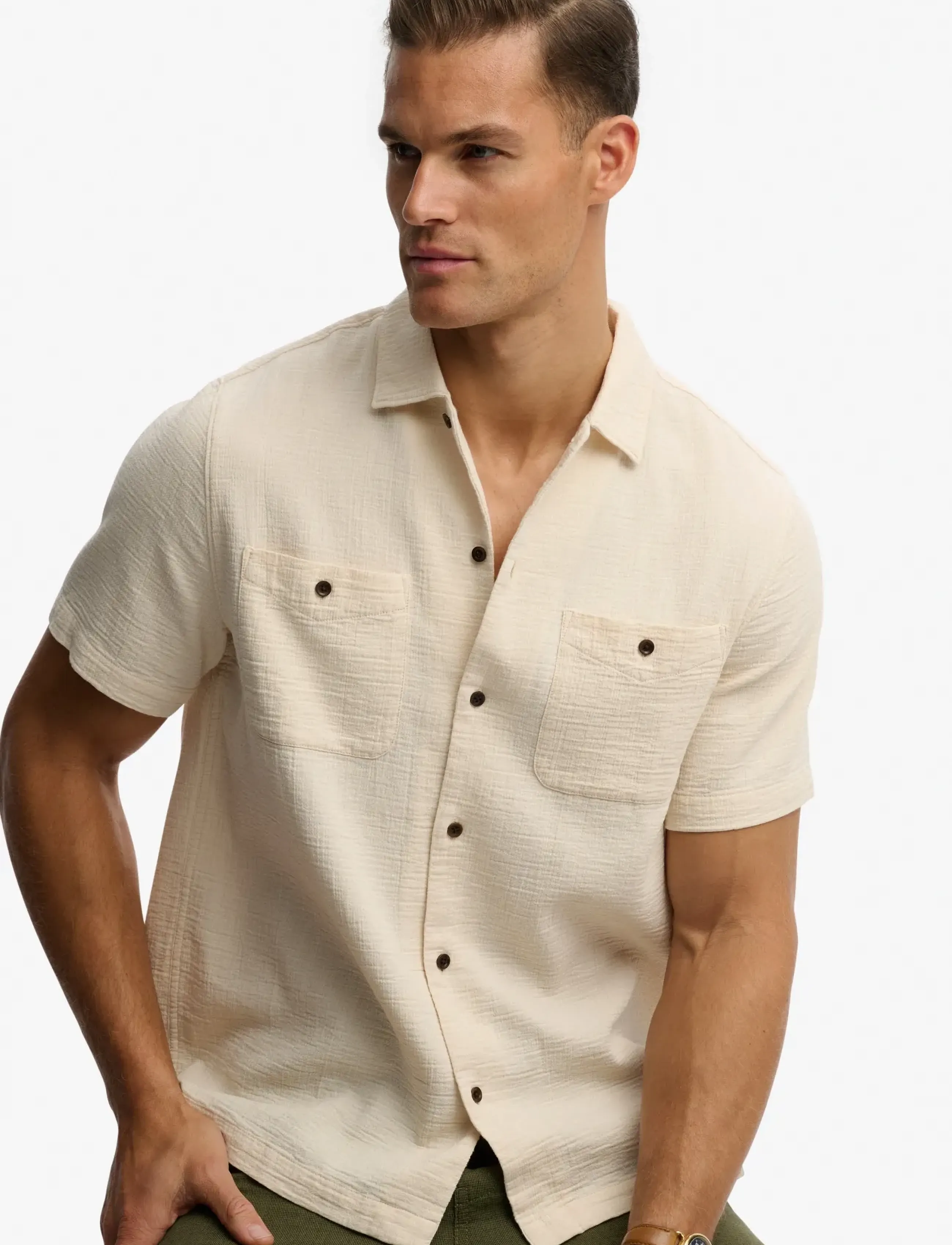 Superdry - MERCHANT TEXTURED S/S SHIRT - lühikeste varrukatega särgid - oatmeal beige - 4