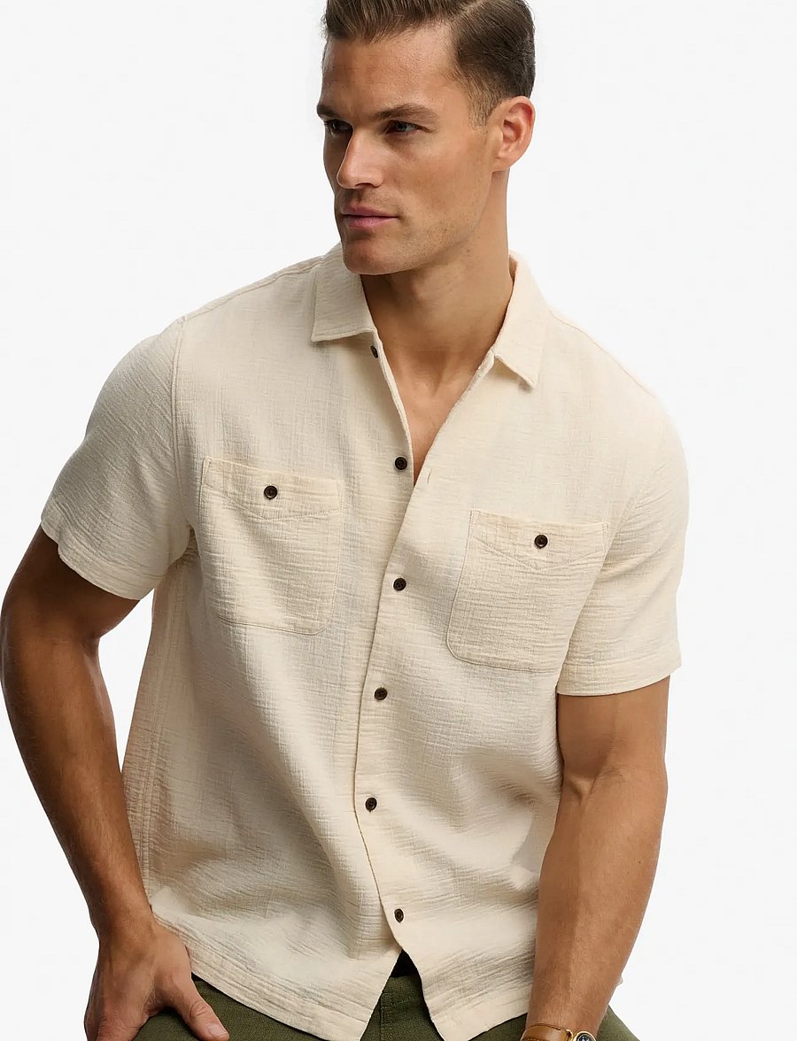 Superdry - MERCHANT TEXTURED S/S SHIRT - short-sleeved shirts - oatmeal beige - 4