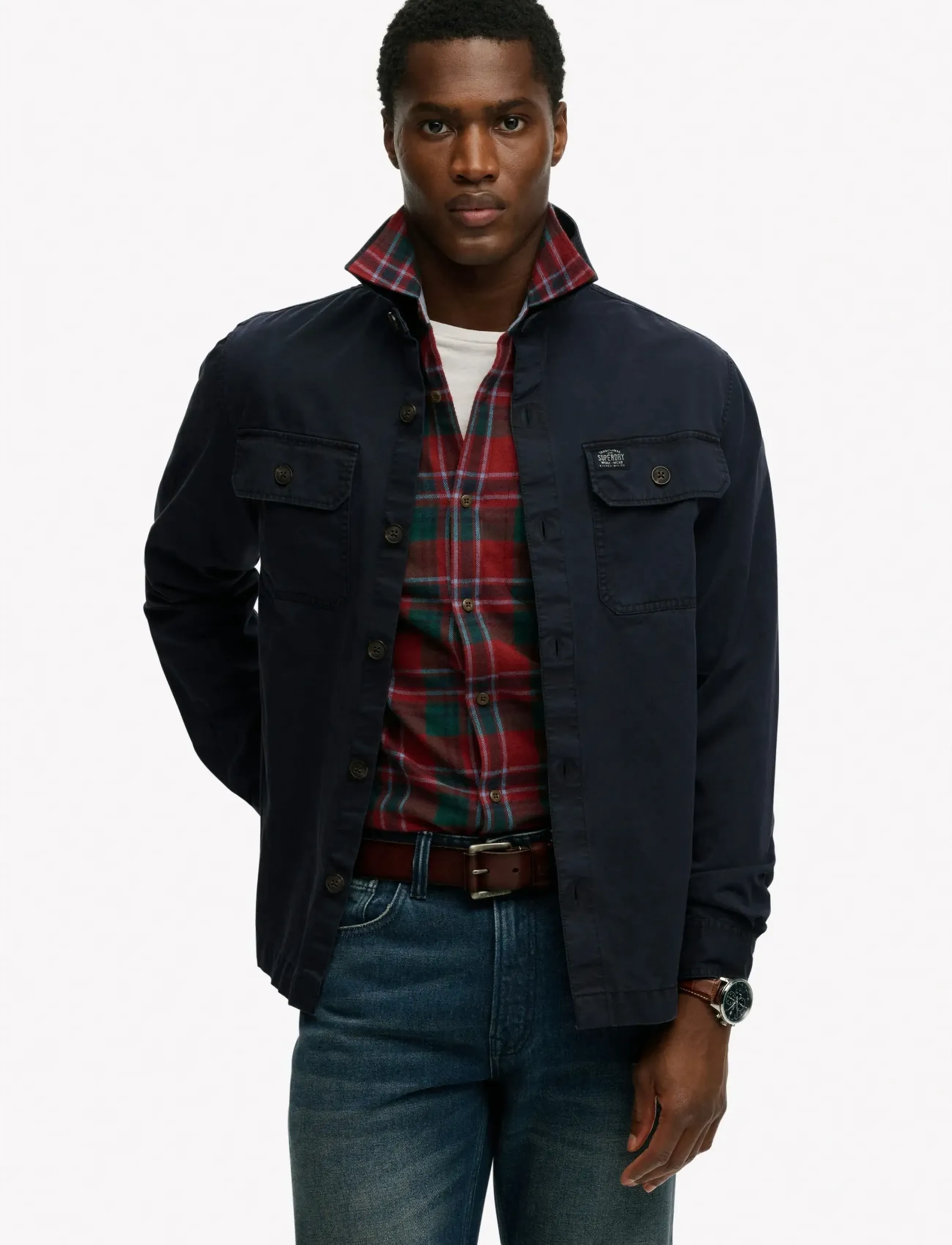 Superdry 2 Pocket Overshirt, 3XL, Oberteile, Marineblau - Overshirts, Männerswear