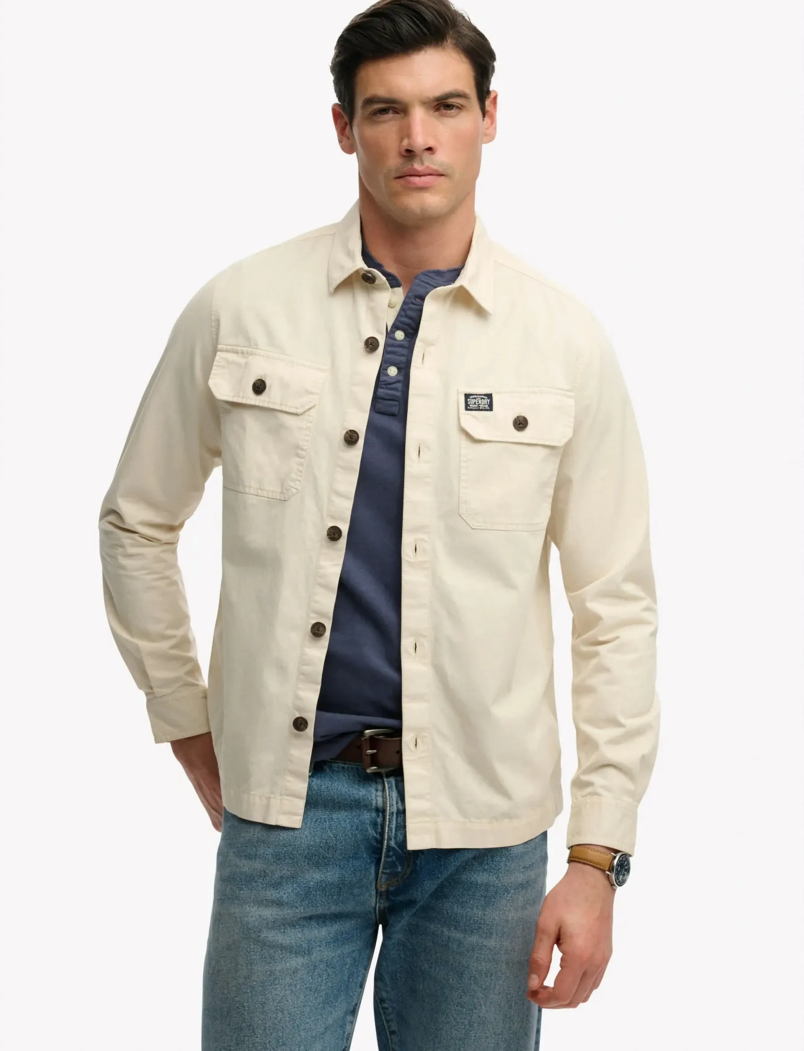Superdry 2 Pocket Overshirt, S, Oberteile, Beige - Overshirts, Männerswear