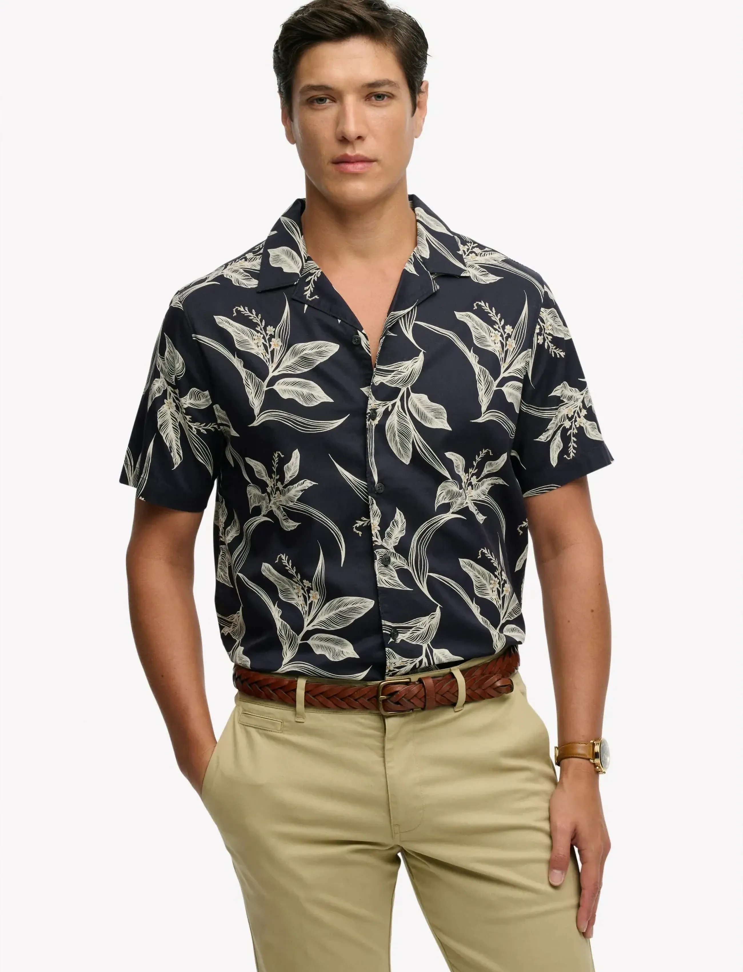 Superdry Hawaiian Print S/S Shirt, Mænd, Hawaiisk Print Skjorte, Navy, Str: L