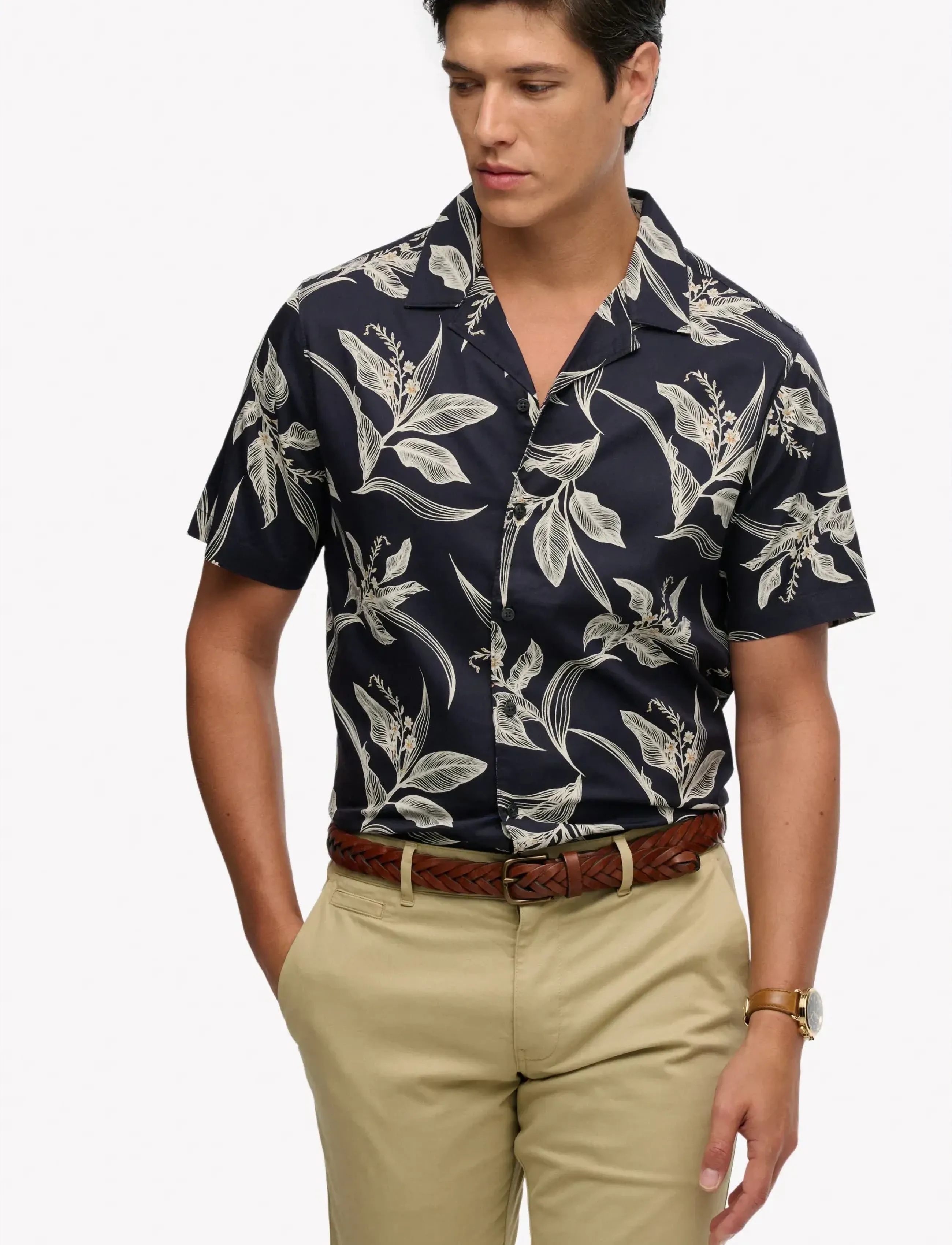 Superdry - HAWAIIAN PRINT S/S SHIRT - lühikeste varrukatega särgid - canna leaves navy - 4