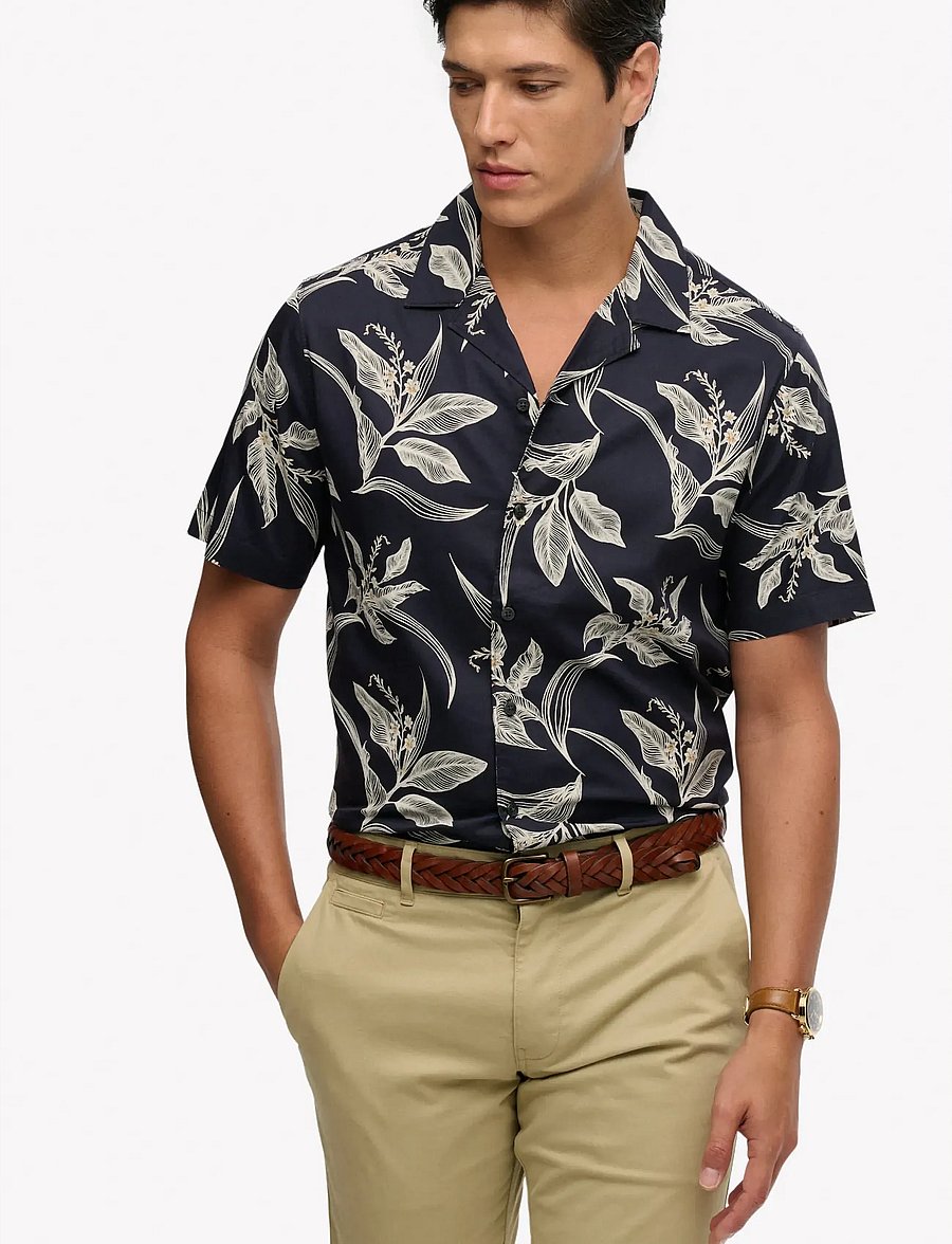 Superdry - HAWAIIAN PRINT S/S SHIRT - kurzarmhemden - canna leaves navy - 4
