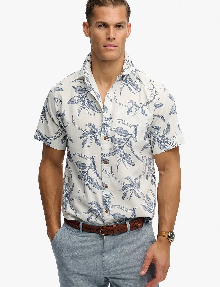 Superdry - VINTAGE LOOM S/S SHIRT - kurzarmhemden - canna leaves china blue - 0