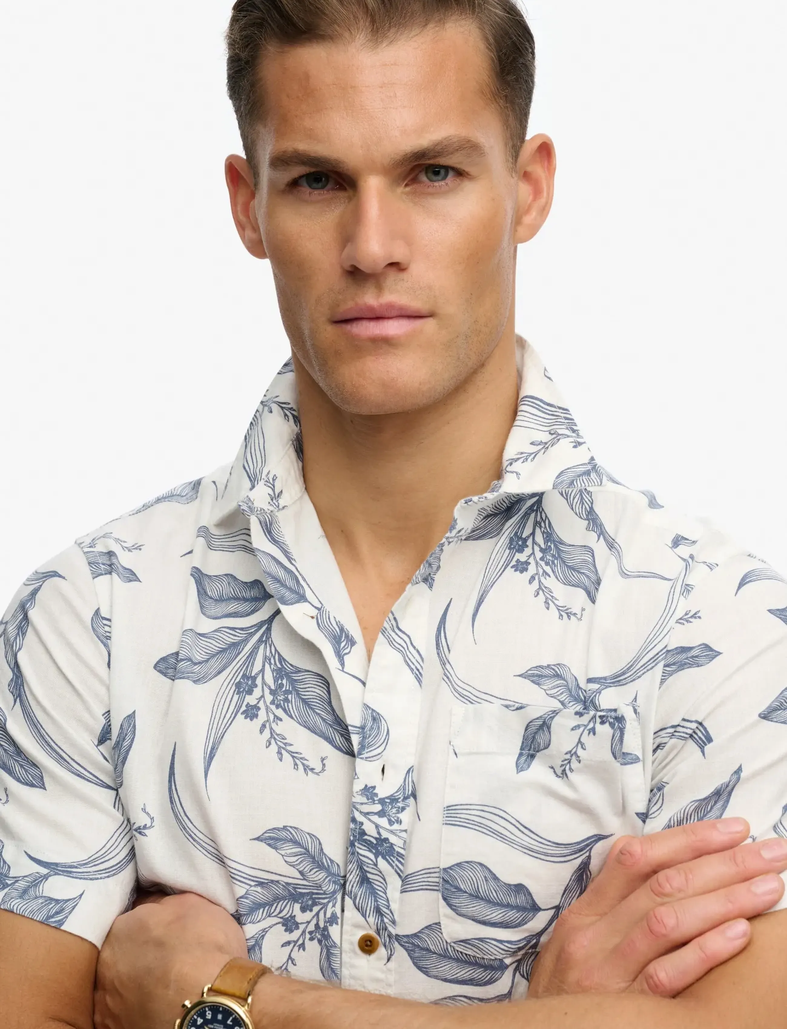 Superdry - VINTAGE LOOM S/S SHIRT - kurzarmhemden - canna leaves china blue - 3
