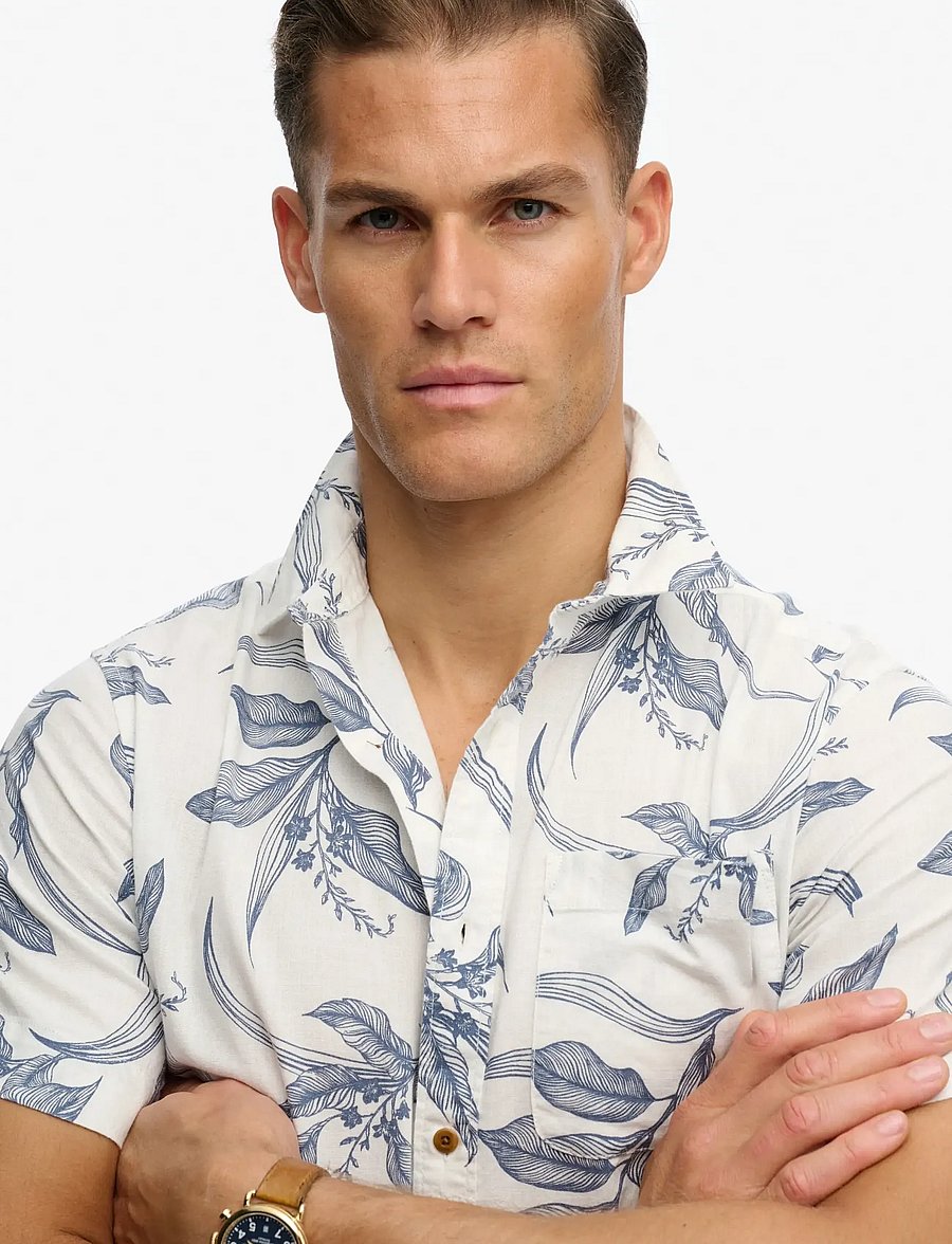 Superdry - VINTAGE LOOM S/S SHIRT - kurzarmhemden - canna leaves china blue - 3