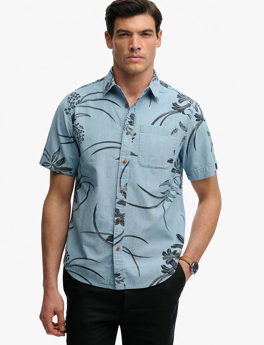 Superdry - VINTAGE LOOM S/S SHIRT - kurzarmhemden - mid wash blue hawaiian - 0