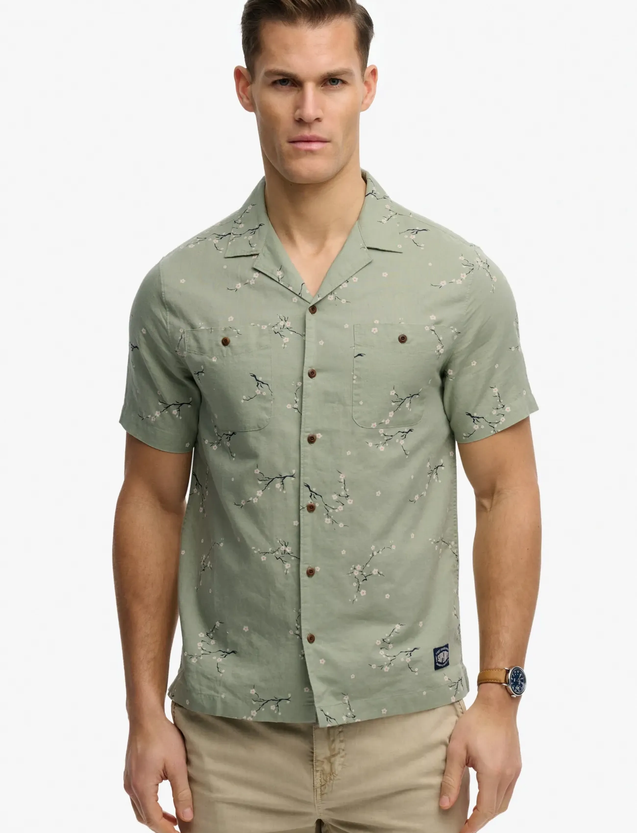 Superdry S/S PRINTED BEACH  SHIRT - Casual skjortor - SHIBORI BLOSSOM SAGE / green