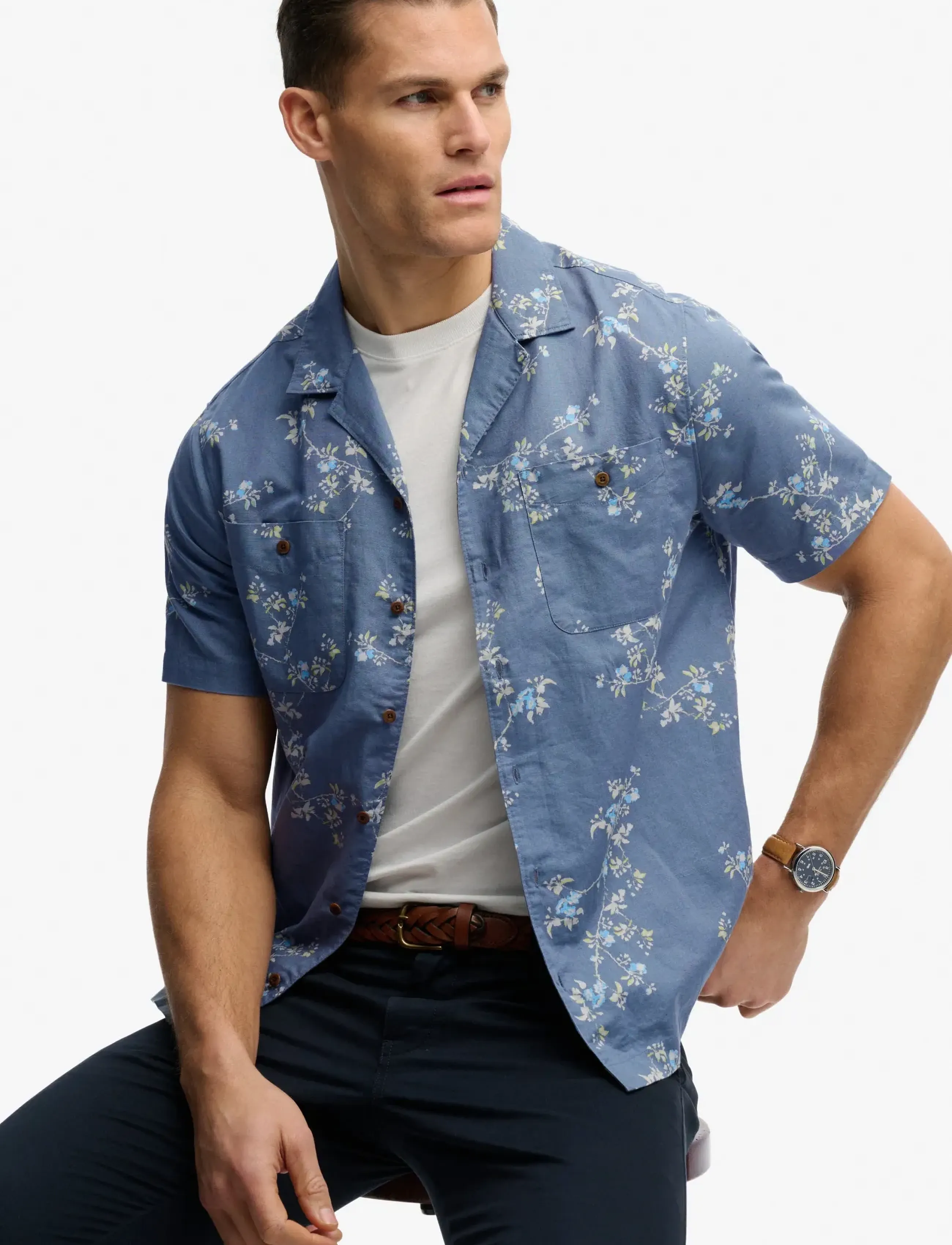 Superdry - S/S PRINTED BEACH  SHIRT - mynstraðar skyrtur - spring buds blue - 4