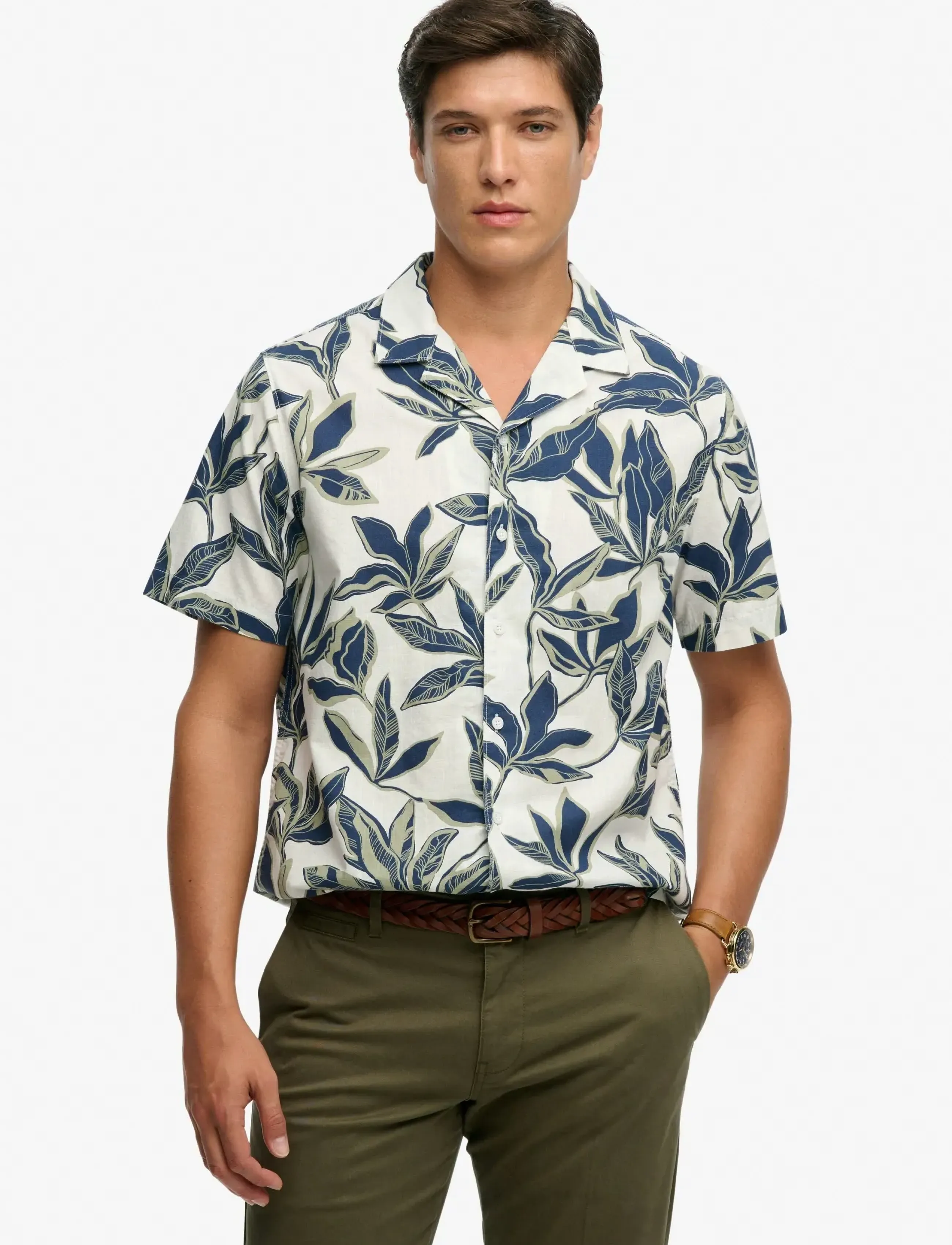 Superdry CABANA POOLSIDE S/S SHIRT - Kleding - BANANA LEAF ECRU / multi
